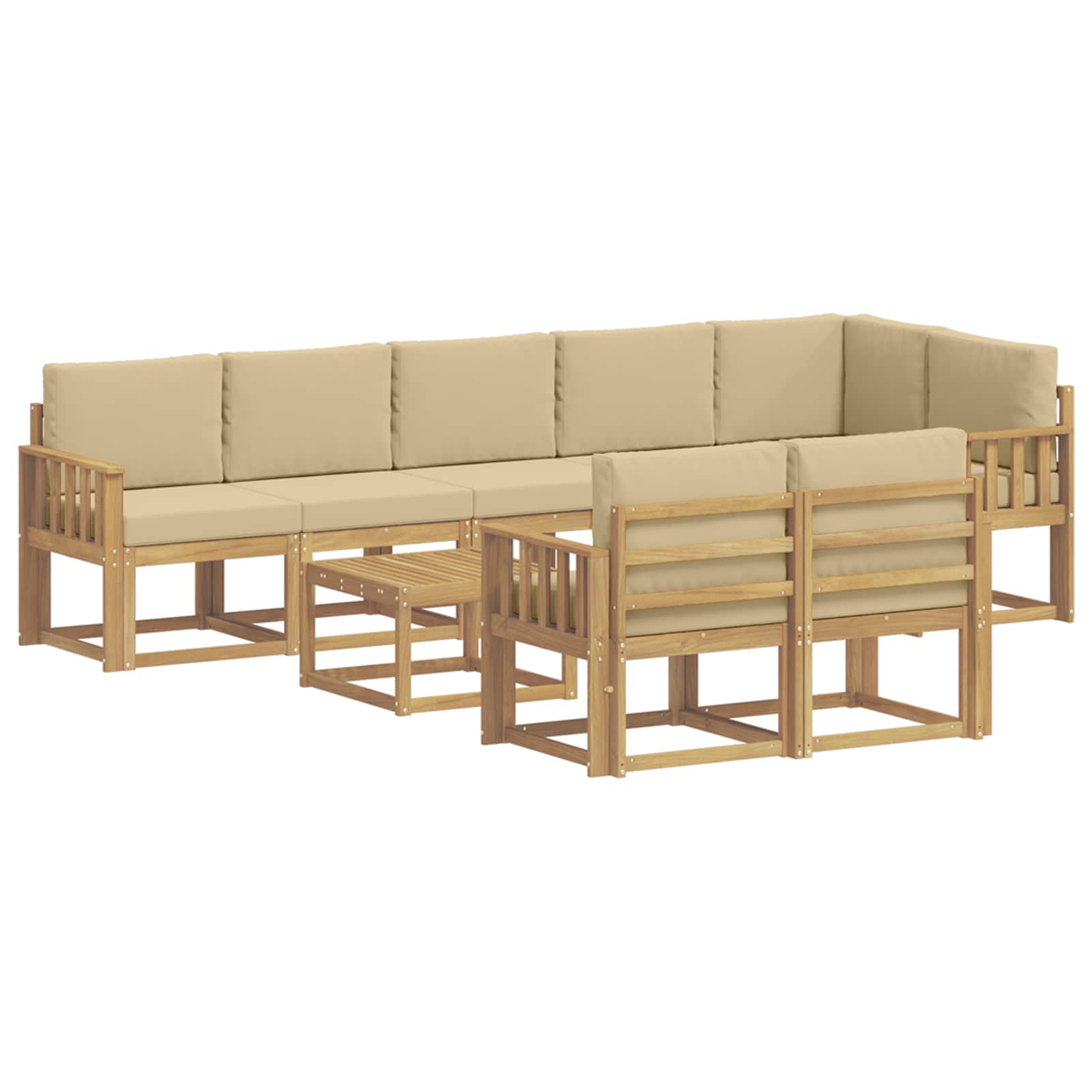 Outdoor-Sofagarnitur mit Kissen 9 pcs Weiß und Beige Polyester