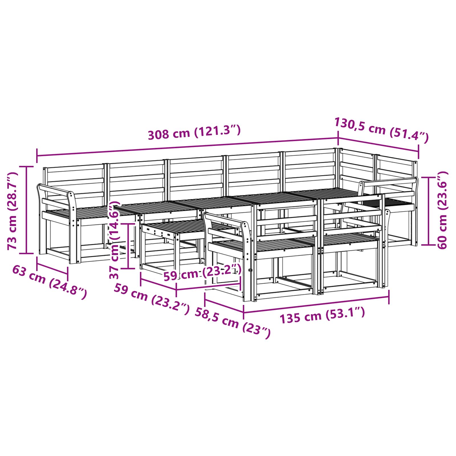 Outdoor-Sofagarnitur 9 pcs Weiß Massivholz Akazie