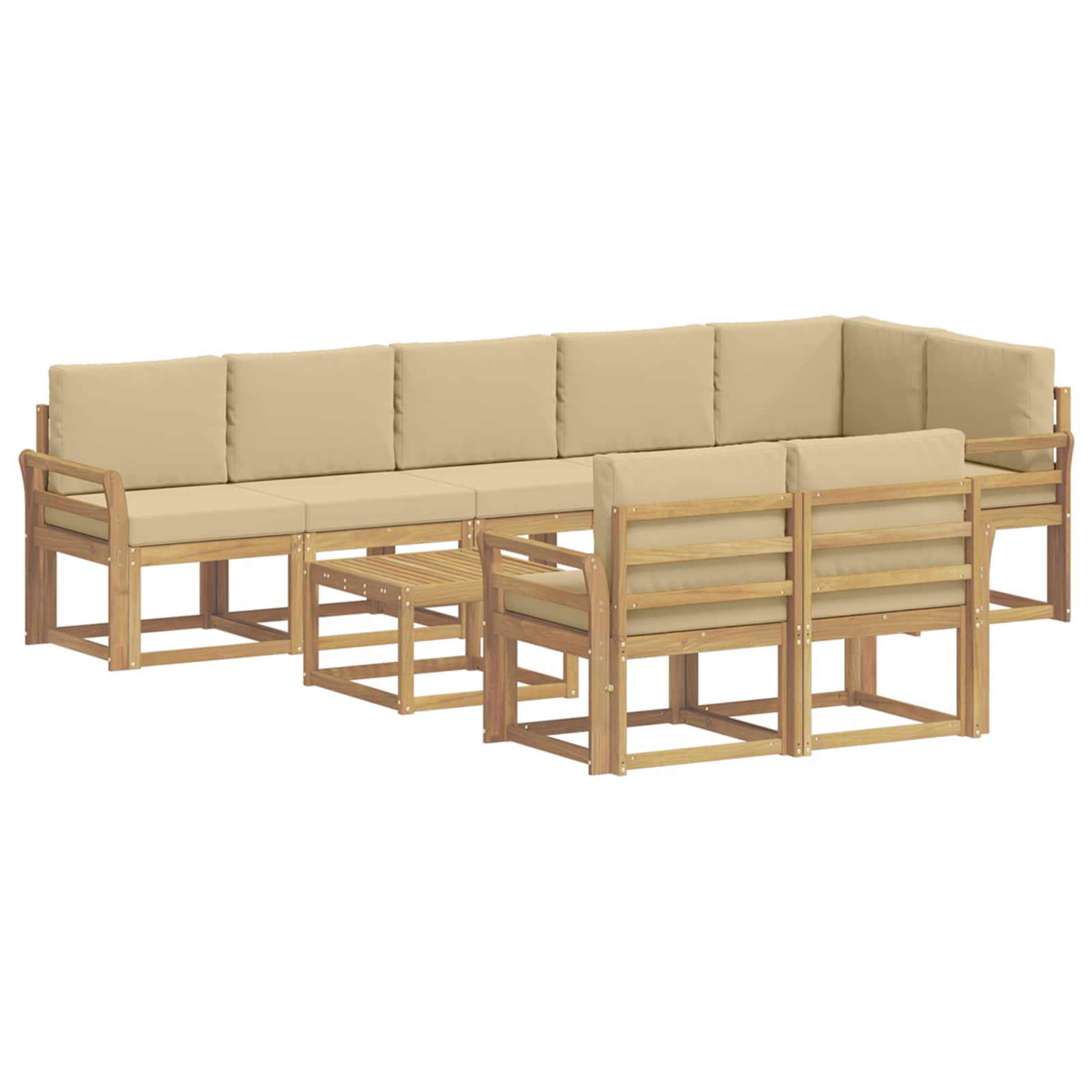 Outdoor-Sofagarnitur mit Kissen 9 pcs Weiß und Beige Polyester