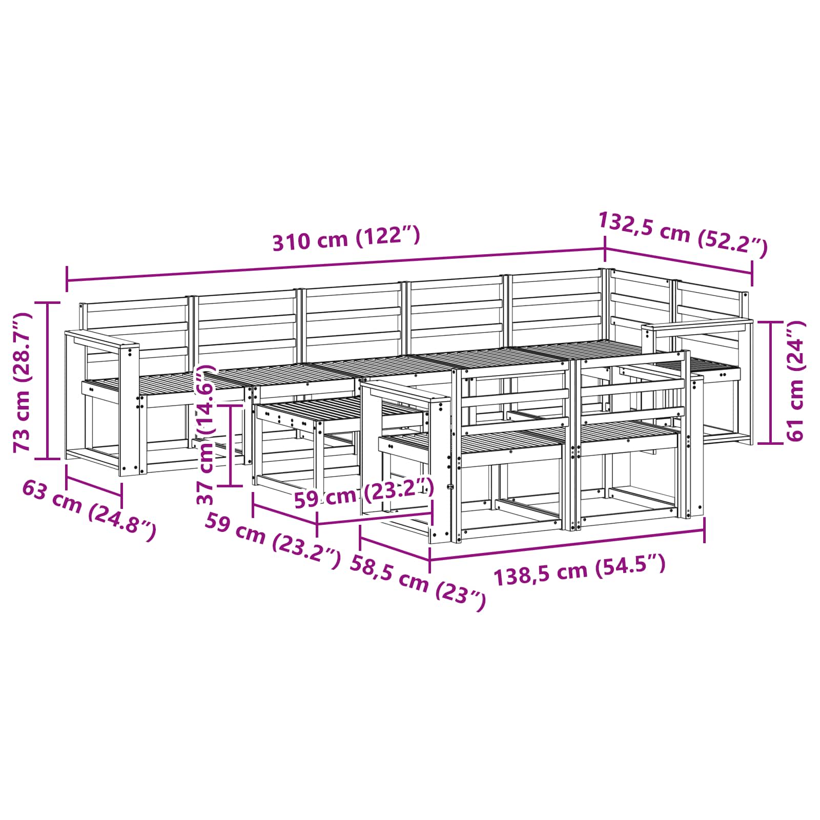 Outdoor-Sofagarnitur 9 pcs Weiß Massivholz Akazie