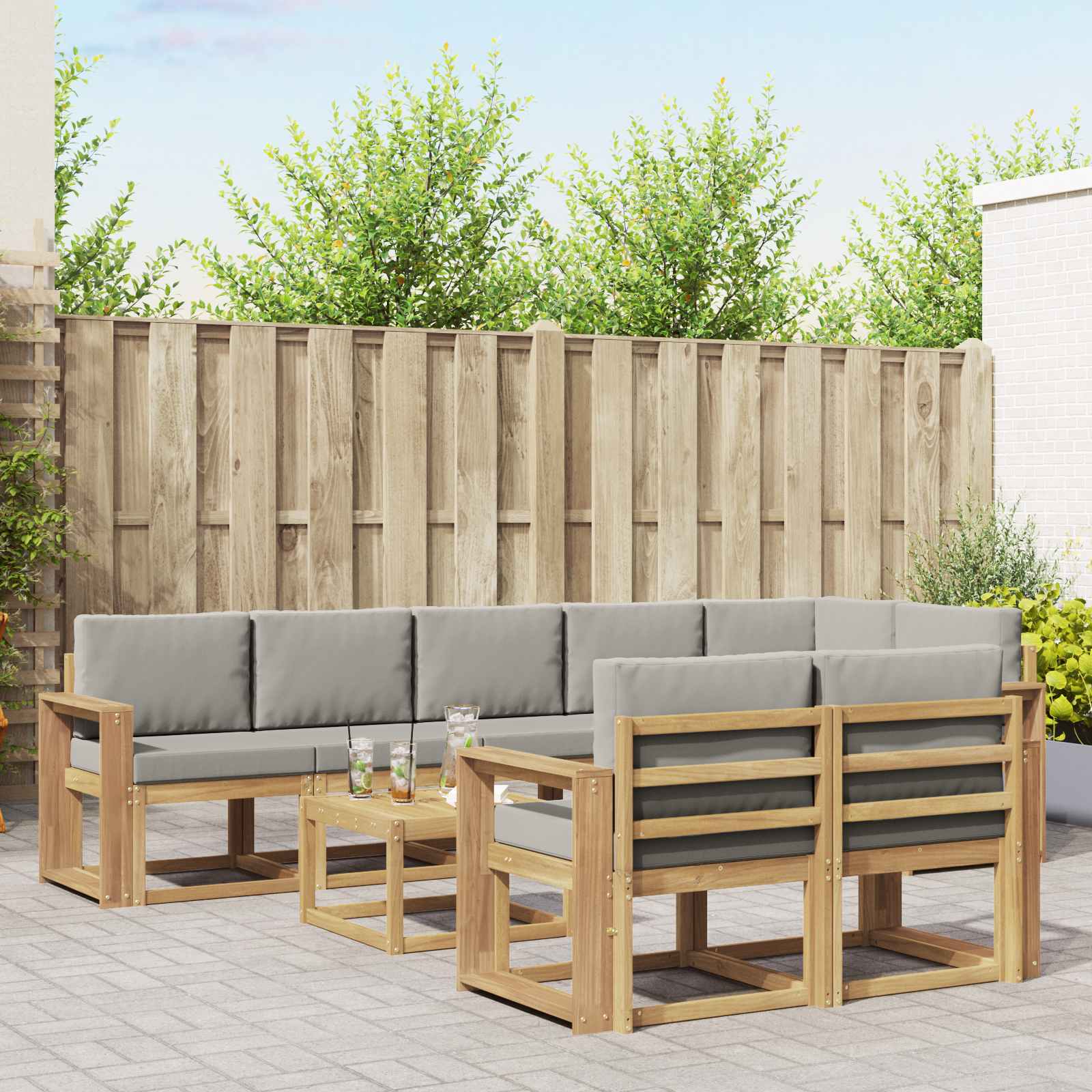 Outdoor-Sofagarnitur mit Kissen 9 pcs Weiß und Hellgrau