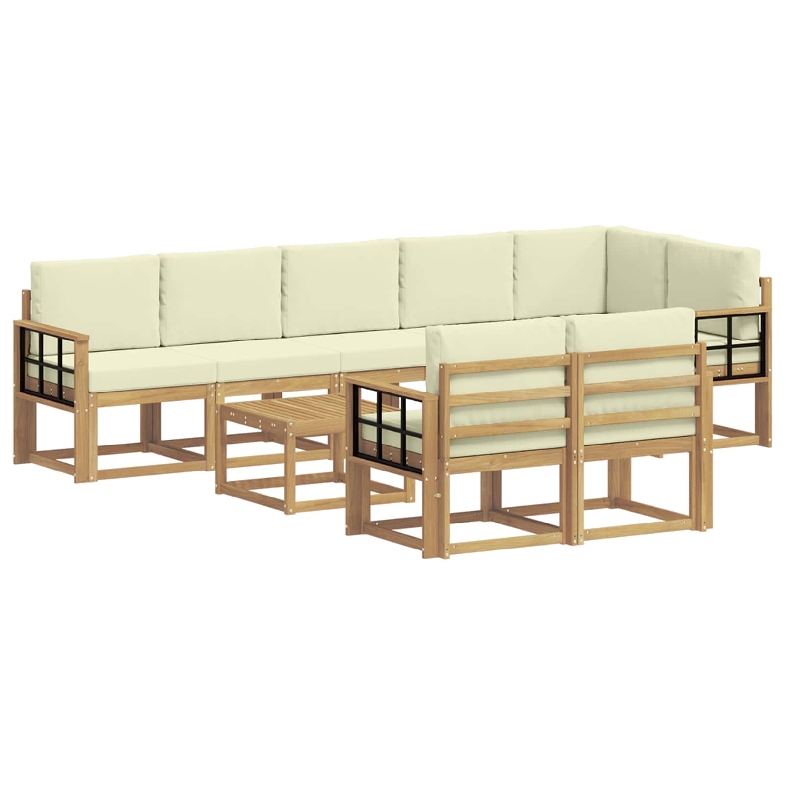 Outdoor-Sofagarnitur mit Kissen 9 pcs Weiß und Creme Polyester