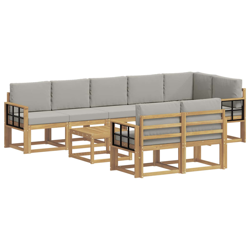 Outdoor-Sofagarnitur mit Kissen 9 pcs Weiß und Hellgrau