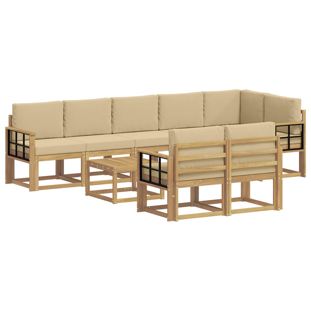 Outdoor-Sofagarnitur mit Kissen 9 pcs Weiß und Beige Polyester