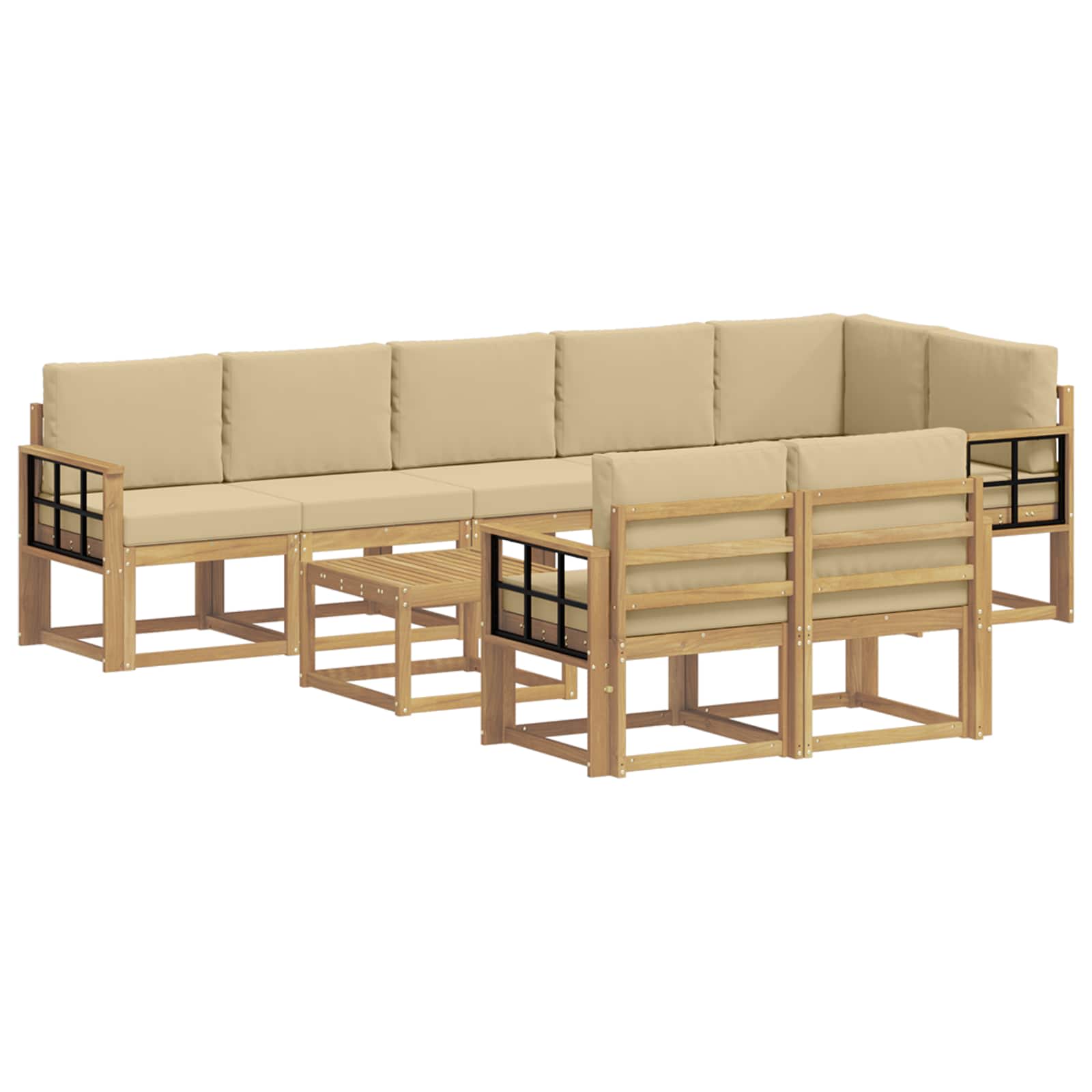 Outdoor-Sofagarnitur mit Kissen 9 pcs Weiß und Beige Polyester