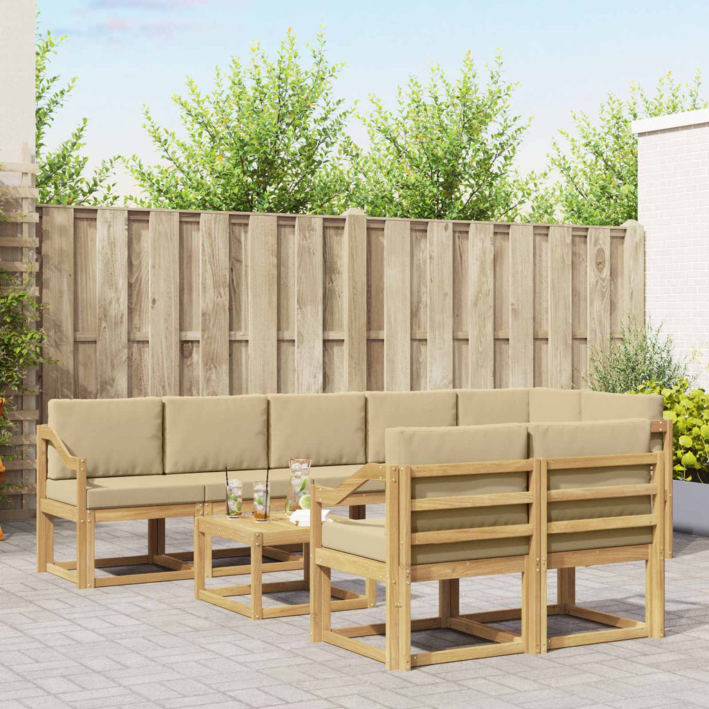 Outdoor-Sofagarnitur mit Kissen 9 pcs Weiß und Beige Polyester