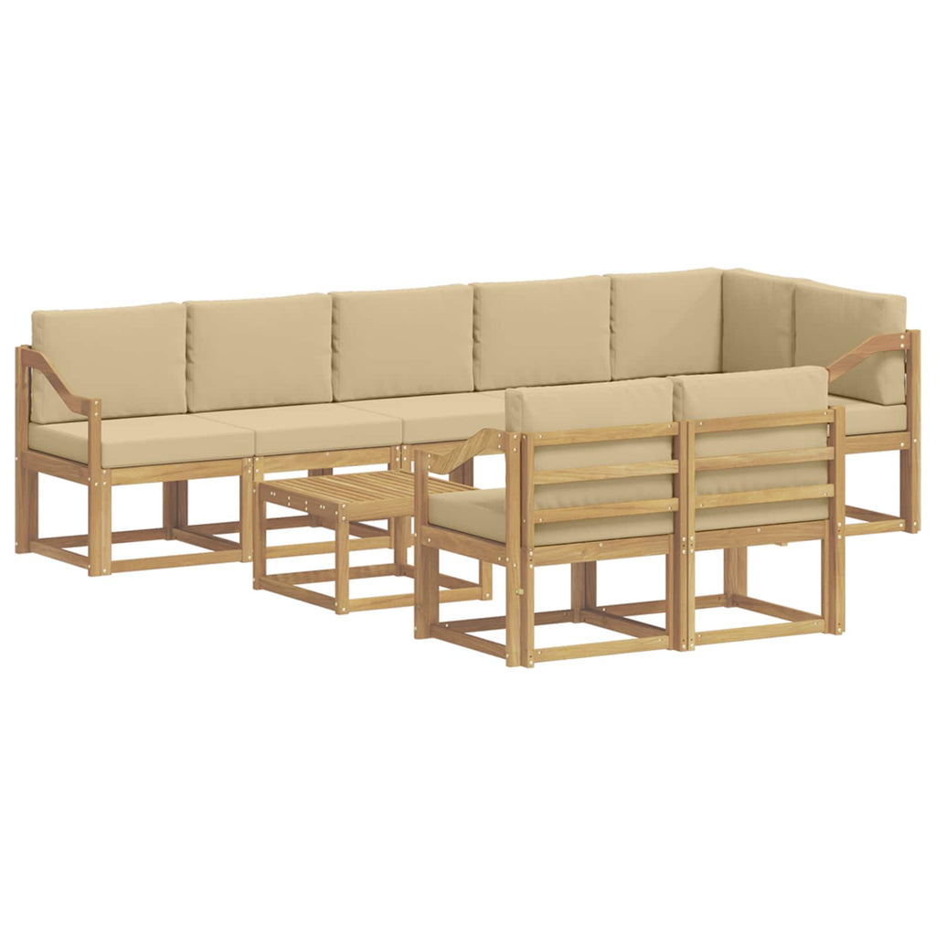 Outdoor-Sofagarnitur mit Kissen 9 pcs Weiß und Beige Polyester
