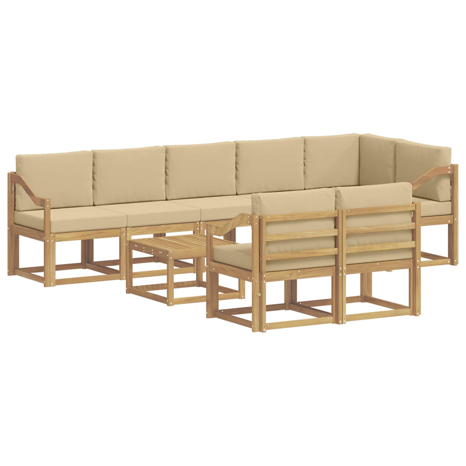 Outdoor-Sofagarnitur mit Kissen 9 pcs Weiß und Beige Polyester