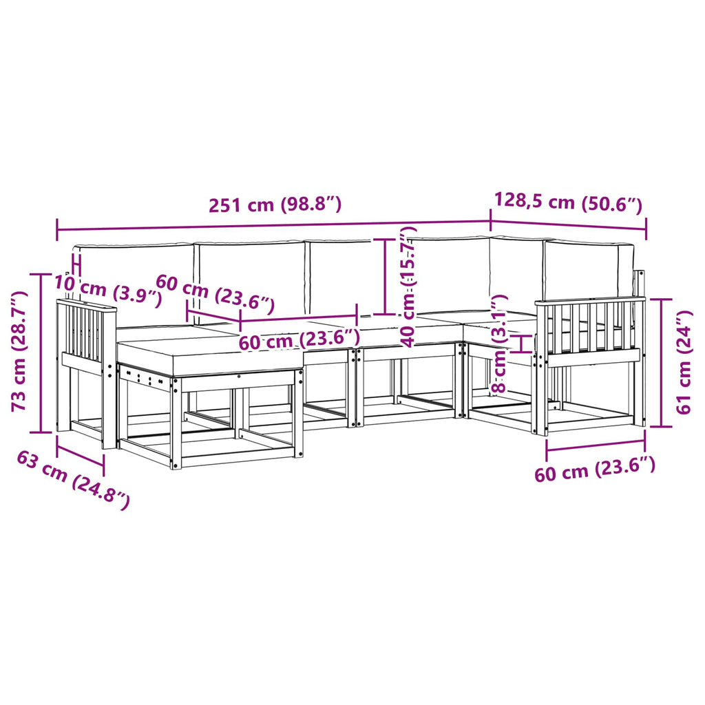 Outdoor-Sofagarnitur mit Kissen 6 pcs Weiß und Creme Polyester