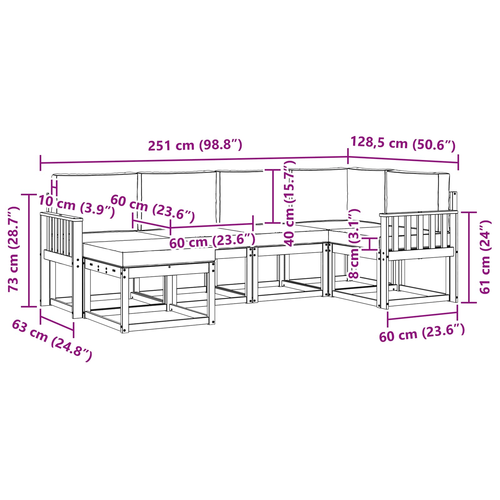 Outdoor-Sofagarnitur 6 pcs Weiß und Anthrazit Polyester