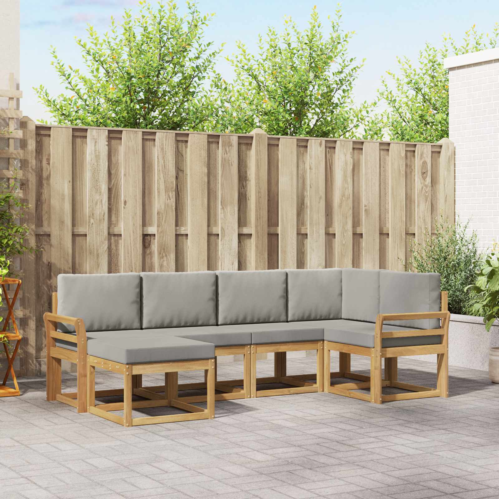 Outdoor-Sofagarnitur 6 pcs Weiß und Hellgrau