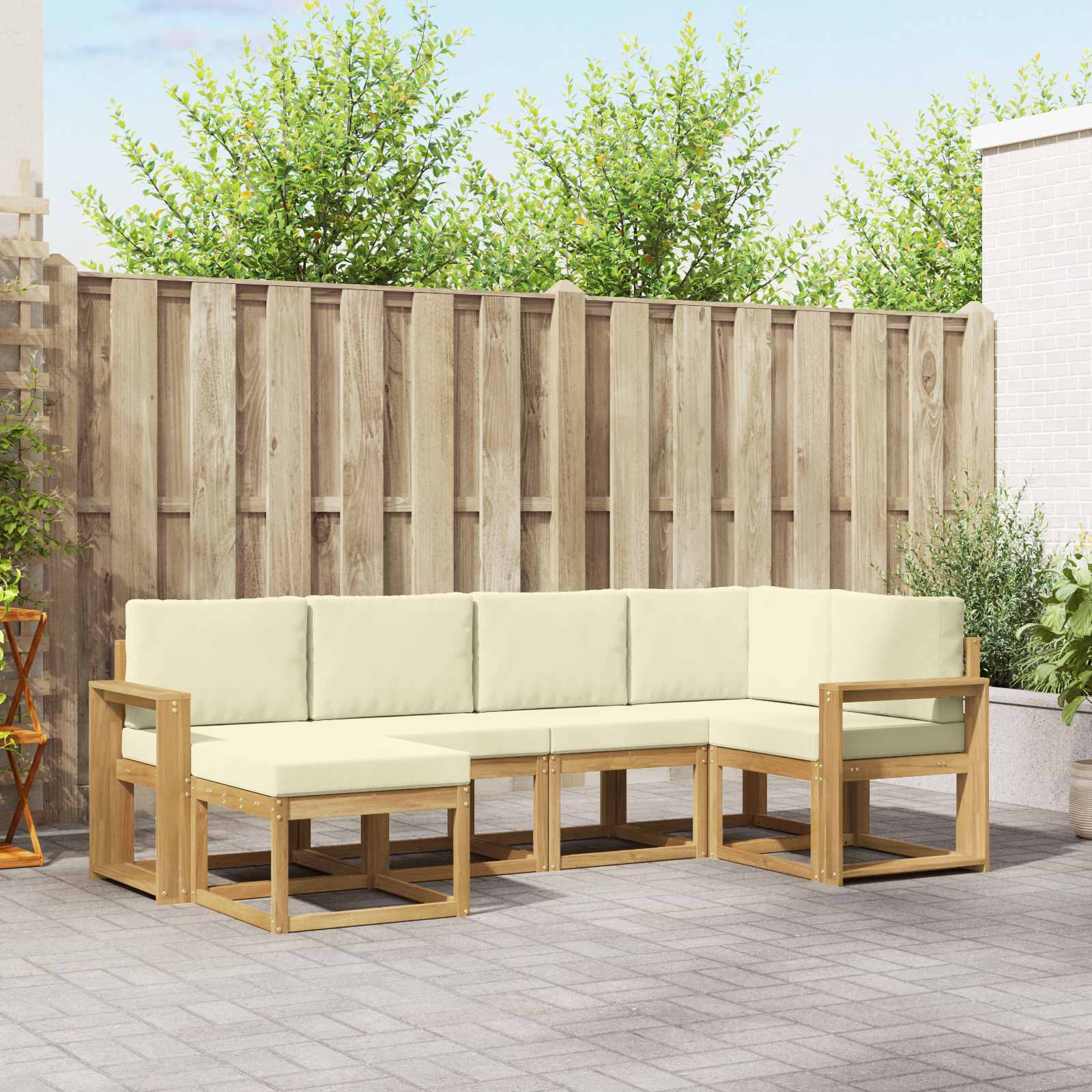 Outdoor-Sofagarnitur mit Kissen 6 pcs Weiß und Creme Polyester