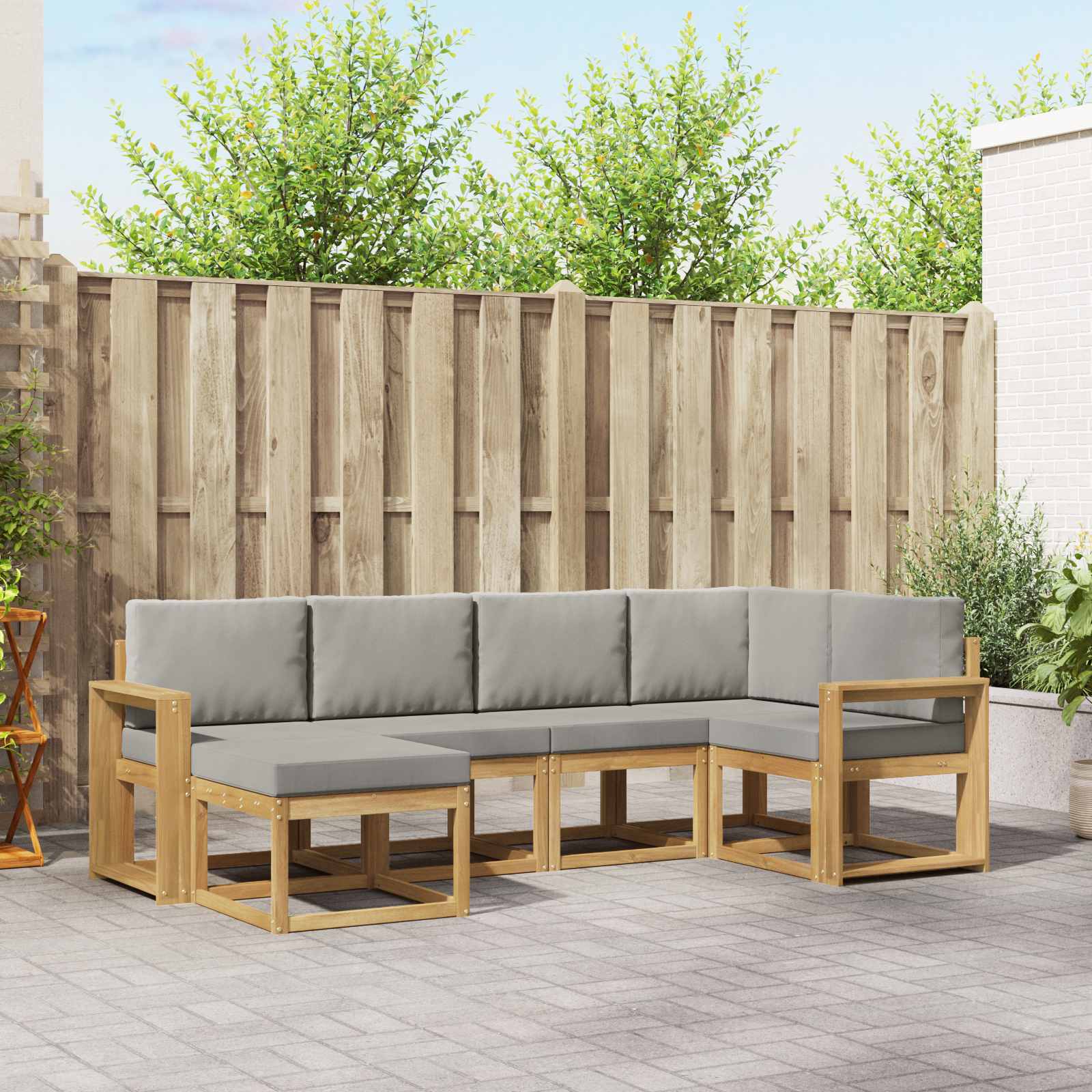 Outdoor-Sofagarnitur 6 pcs Weiß und Hellgrau