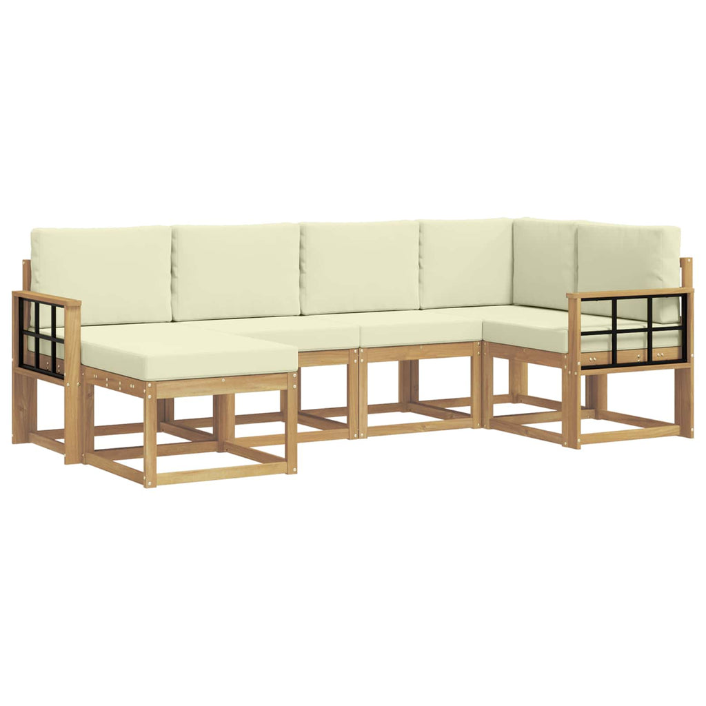 Outdoor-Sofagarnitur mit Kissen 6 pcs Weiß und Creme Polyester