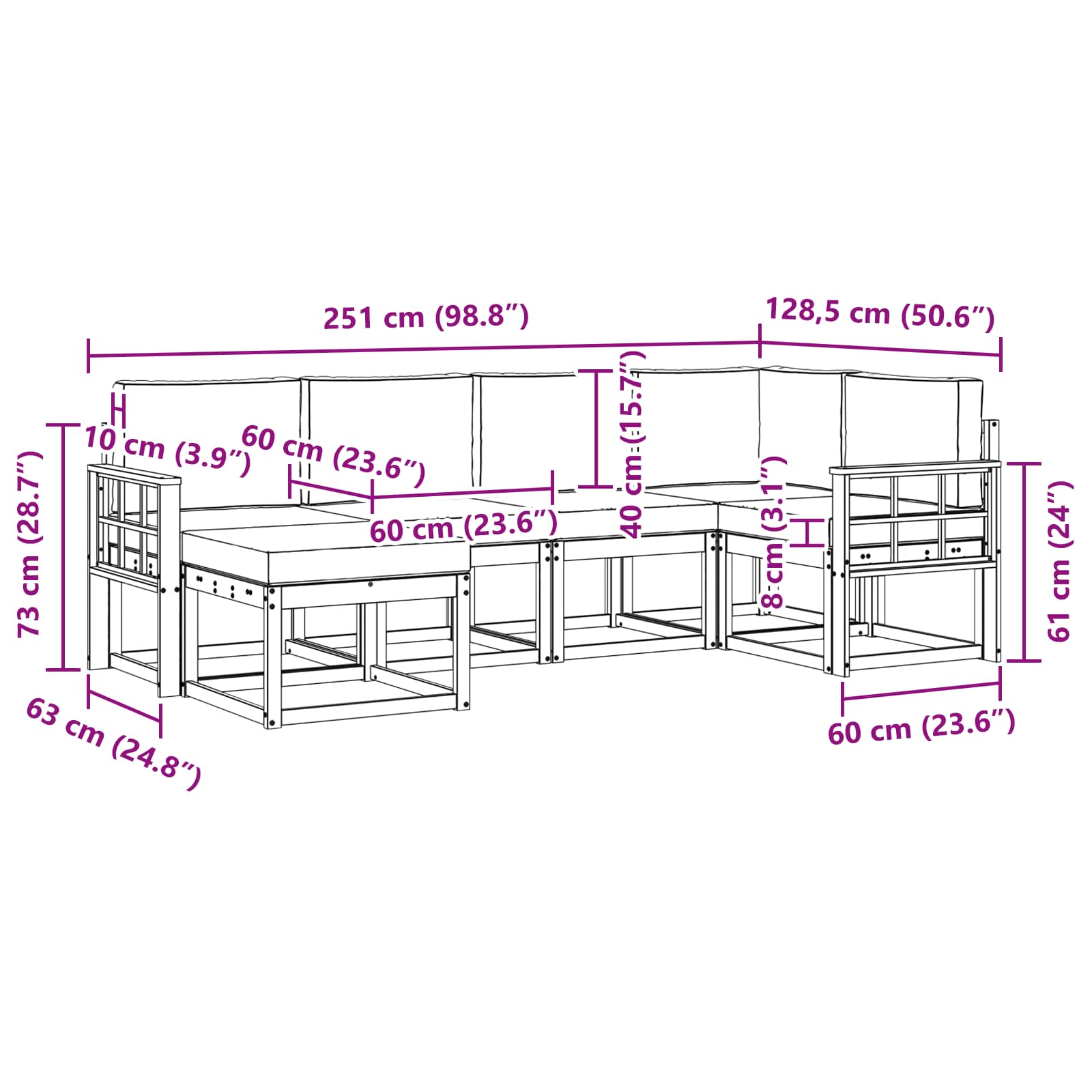 Outdoor-Sofagarnitur 6 pcs Weiß und Hellgrau