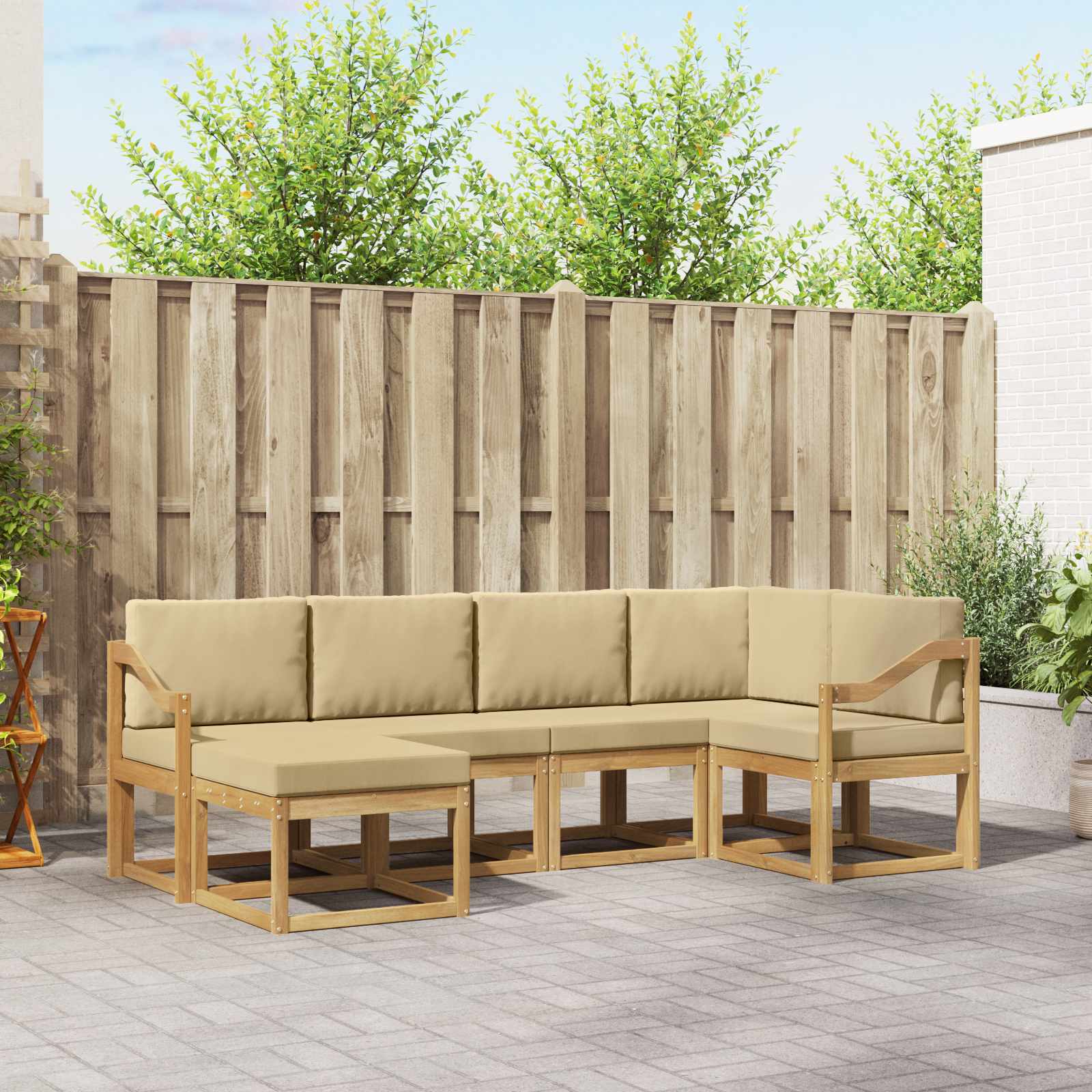 Outdoor-Sofagarnitur mit Kissen 6 pcs Weiß und Beige Polyester