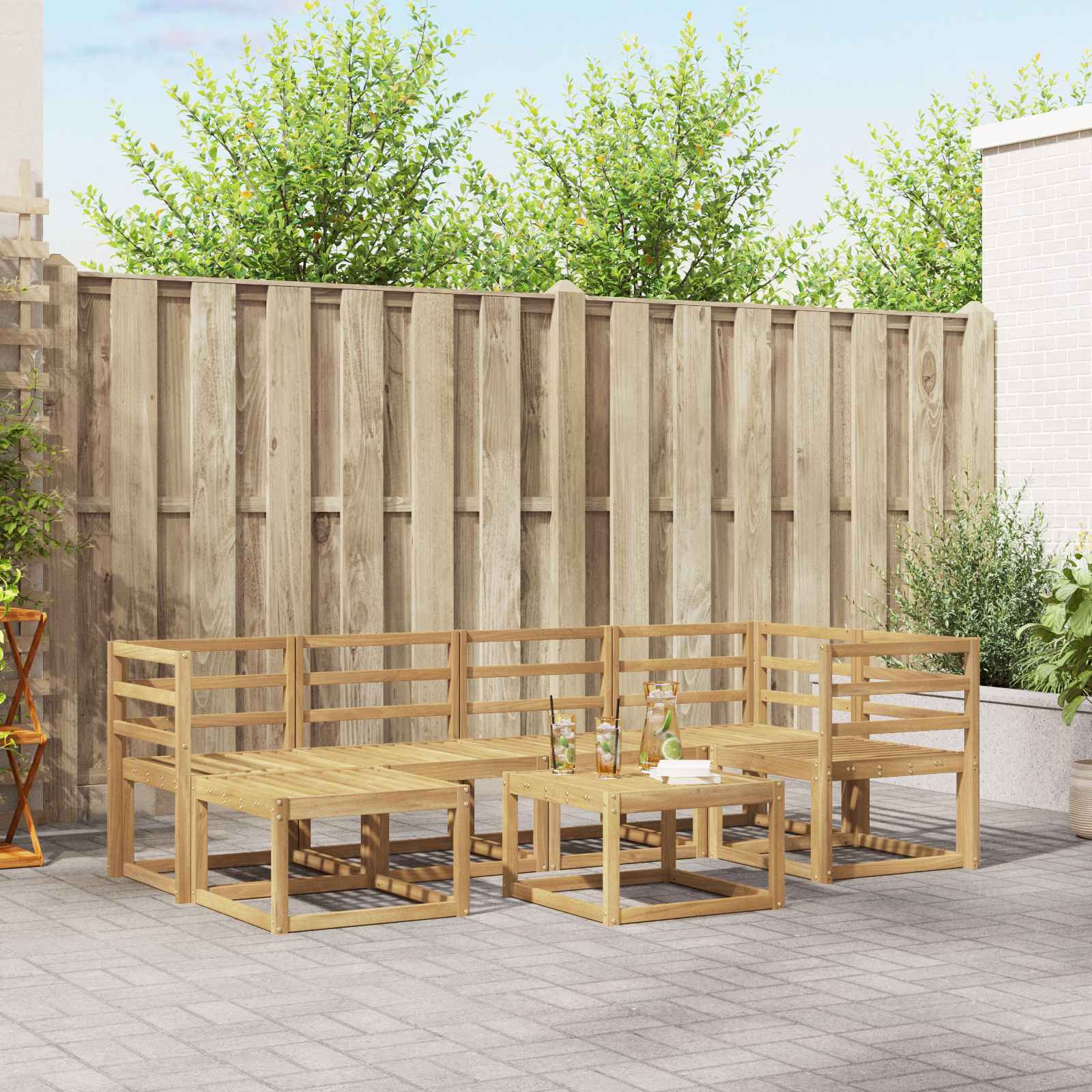 Outdoor-Sofagarnitur 7 pcs Weiß Massivholz Akazie