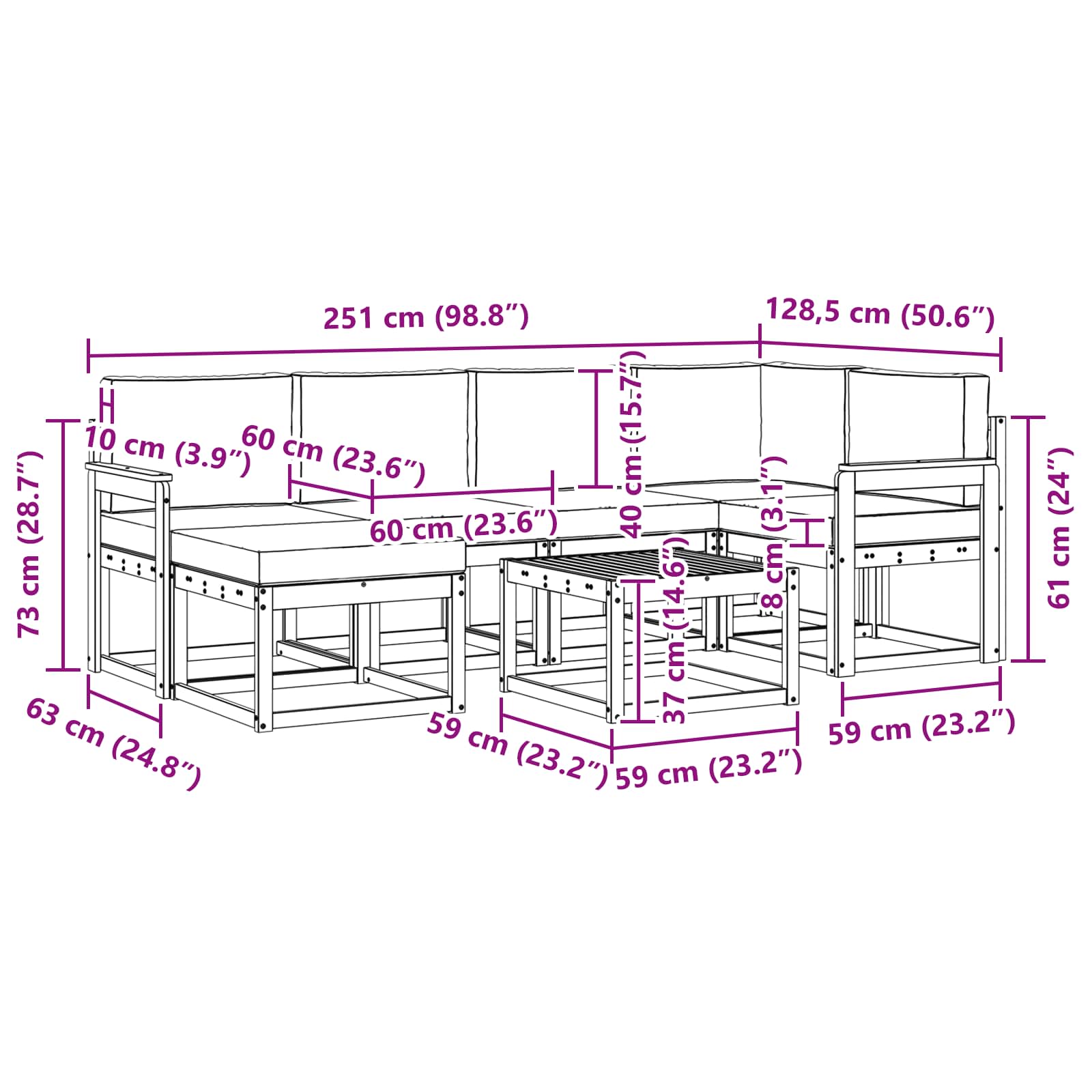 Outdoor-Sofagarnitur 7 pcs Weiß und Anthrazit Massivholz Akazie