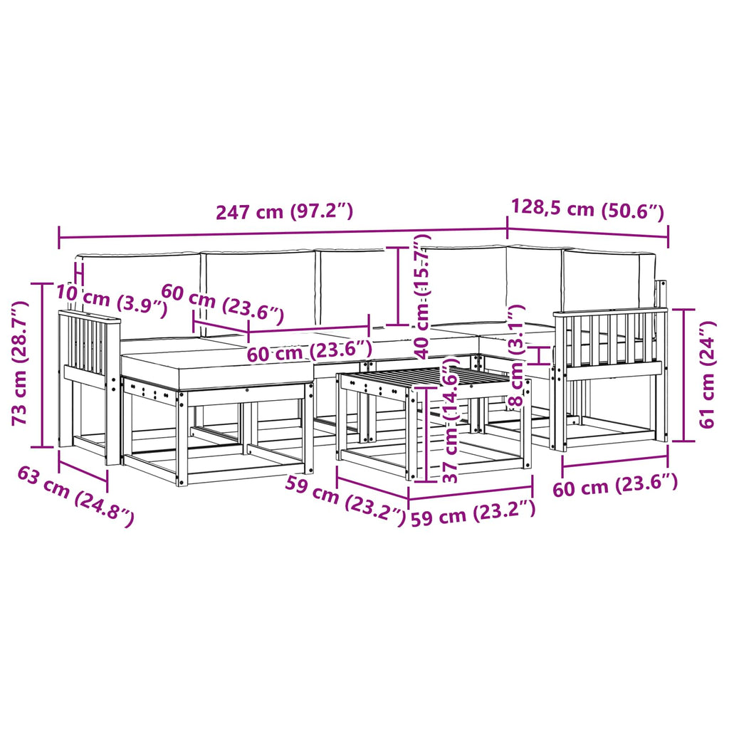Outdoor-Sofagarnitur mit Kissen 7 pcs Weiß und Hellgrau