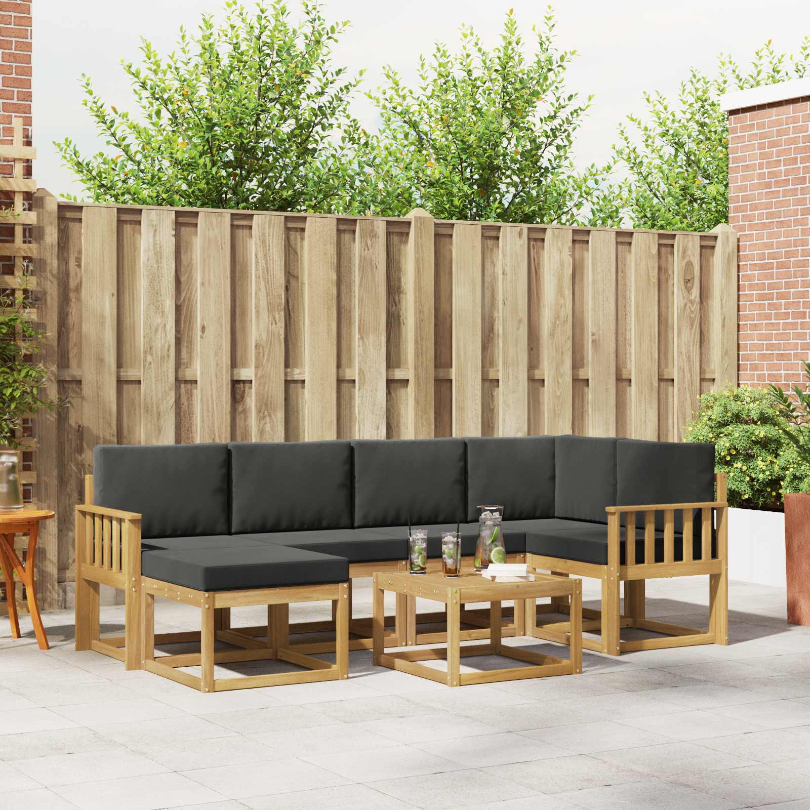 Outdoor-Sofagarnitur 7 pcs Weiß und Anthrazit Massivholz Akazie