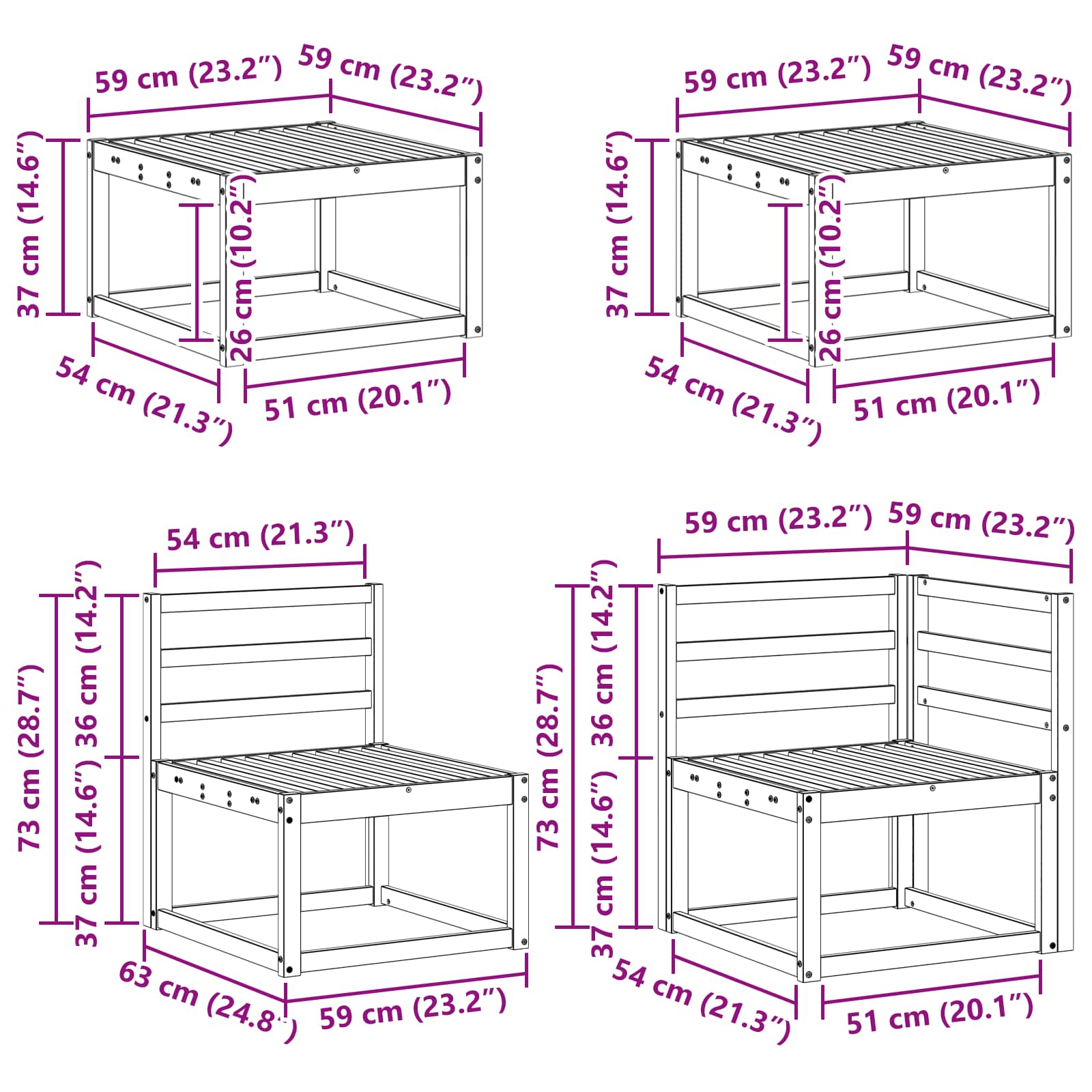 Outdoor-Sofagarnitur 7 pcs Weiß Massivholz Akazie