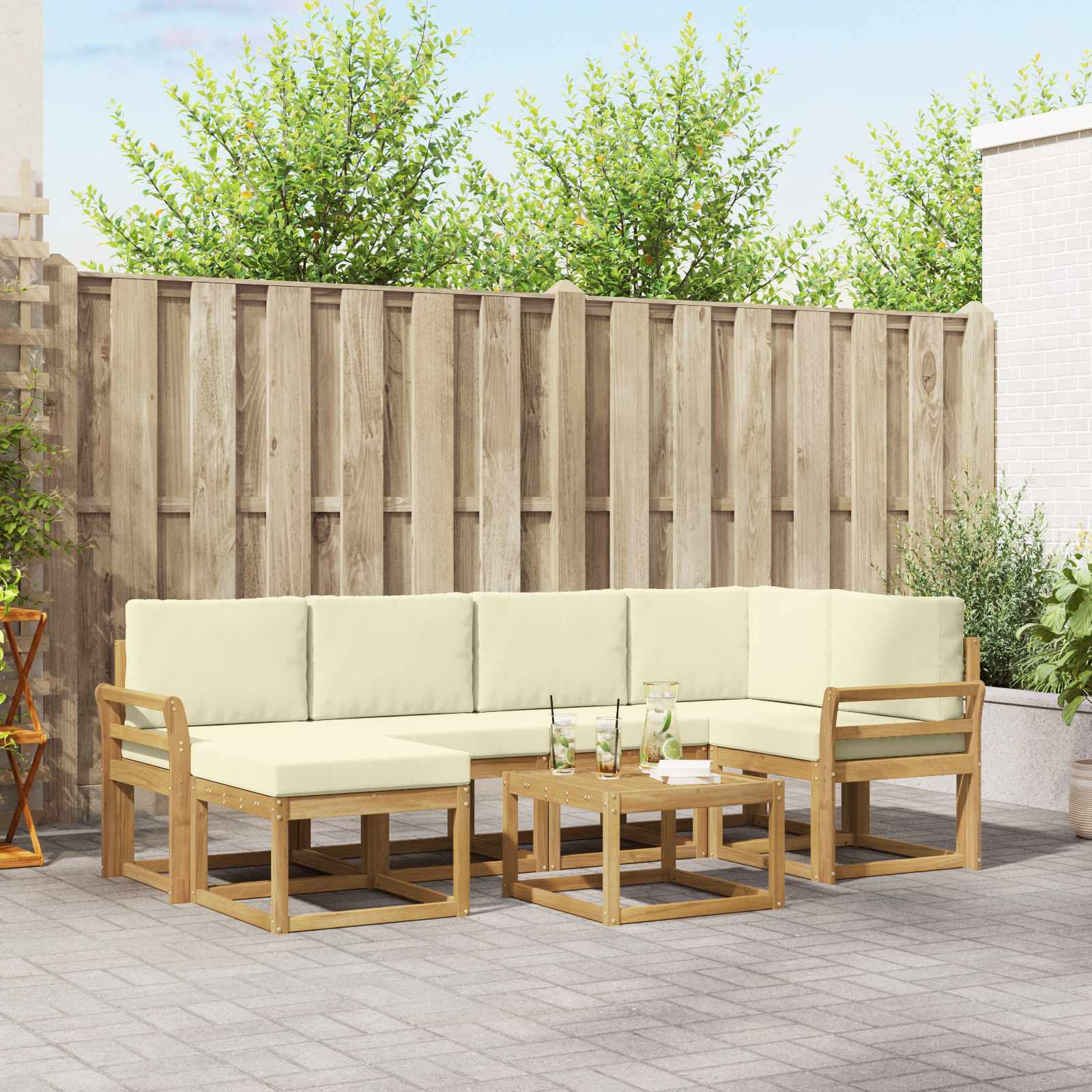 Outdoor-Sofagarnitur 7 pcs Weiß und Creme Massivholz Akazie