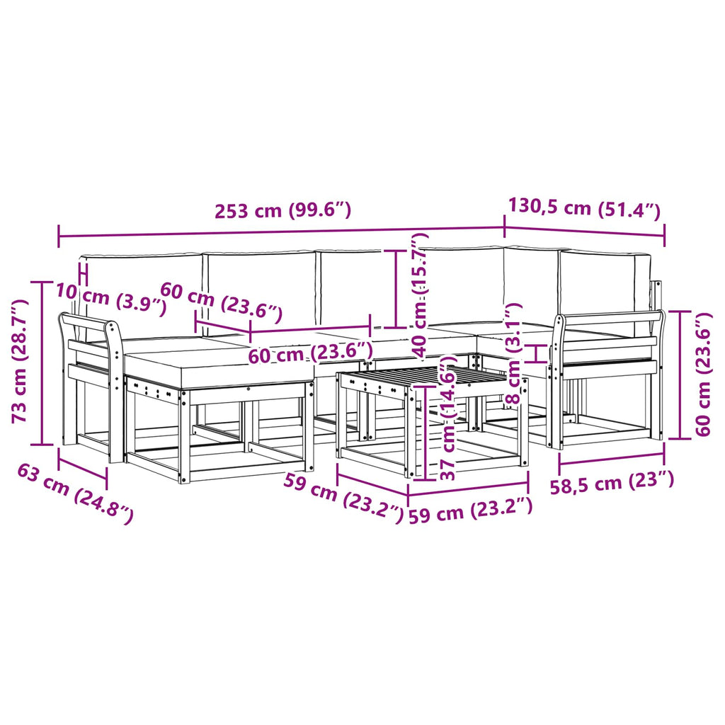 Outdoor-Sofagarnitur mit Kissen 7 pcs Weiß und Hellgrau