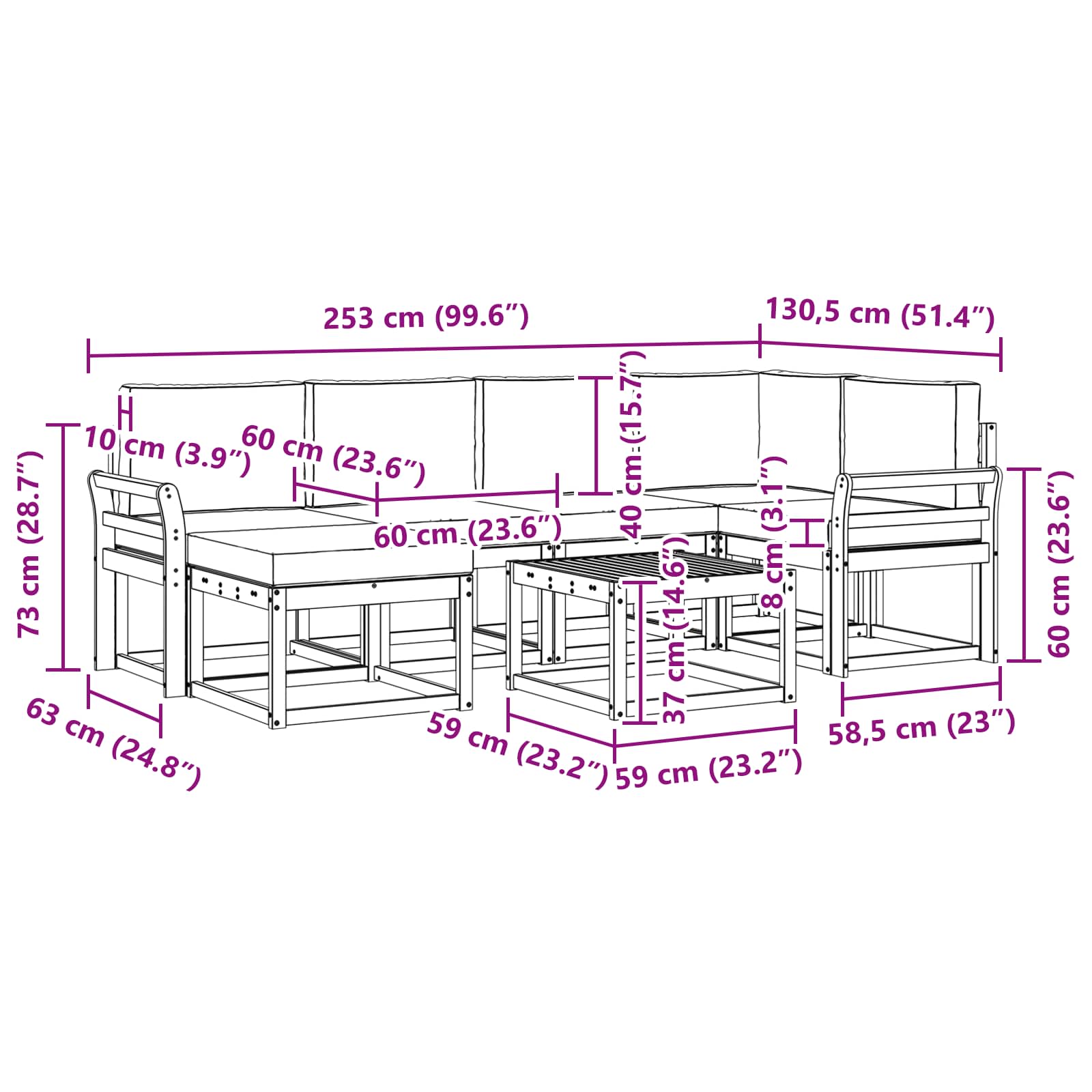 Outdoor-Sofagarnitur 7 pcs Weiß und Anthrazit Massivholz Akazie