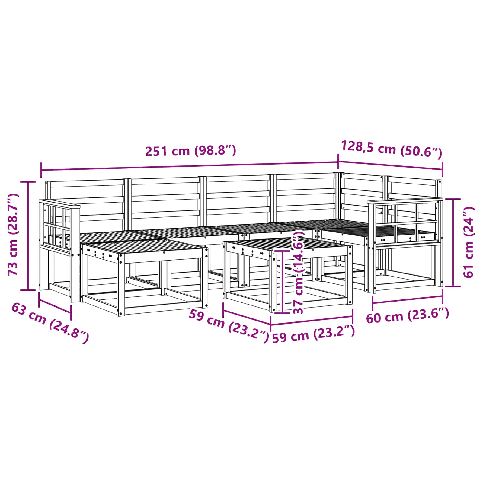 Outdoor-Sofagarnitur 7 pcs Weiß Massivholz Akazie