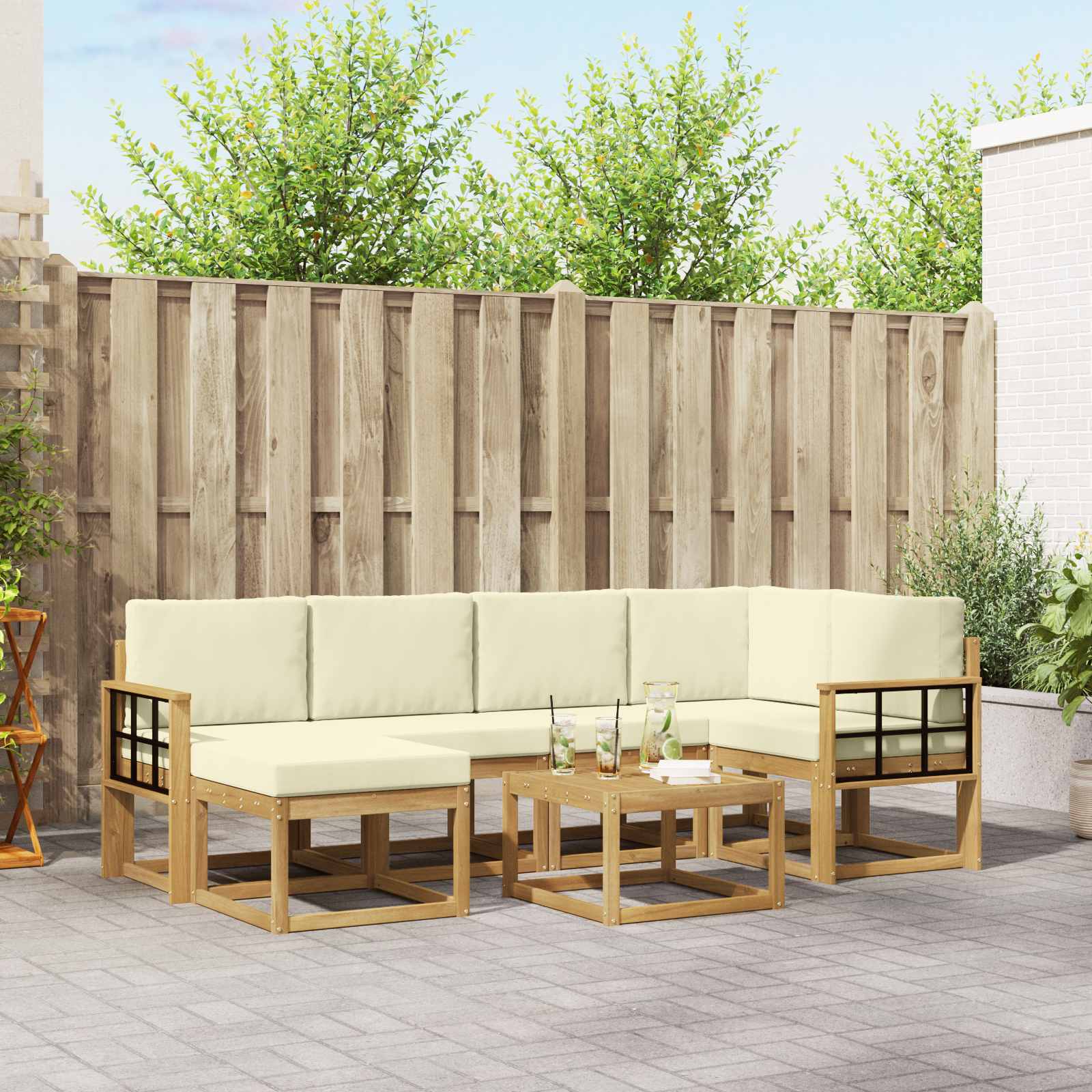 Outdoor-Sofagarnitur 7 pcs Weiß und Creme Massivholz Akazie
