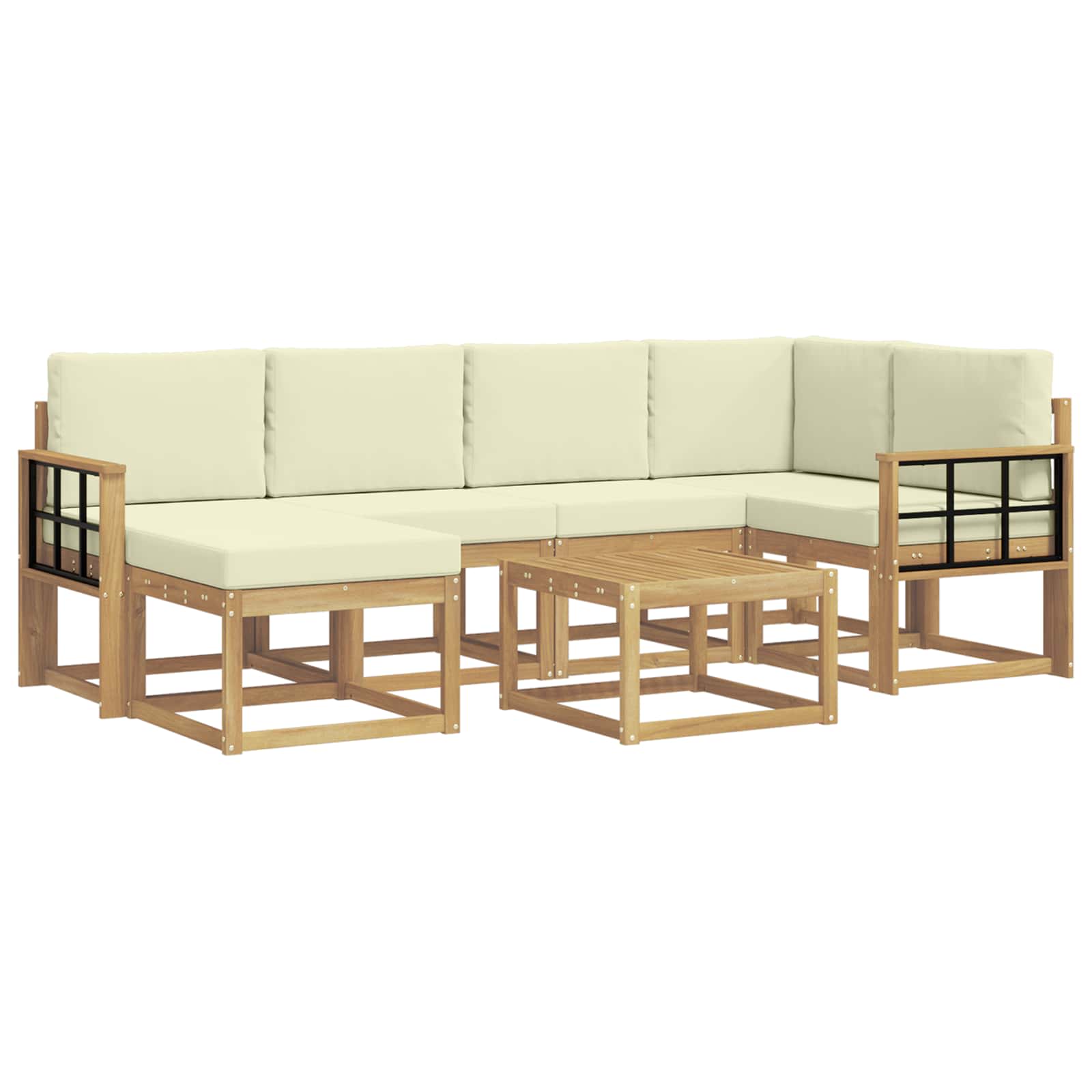 Outdoor-Sofagarnitur 7 pcs Weiß und Creme Massivholz Akazie