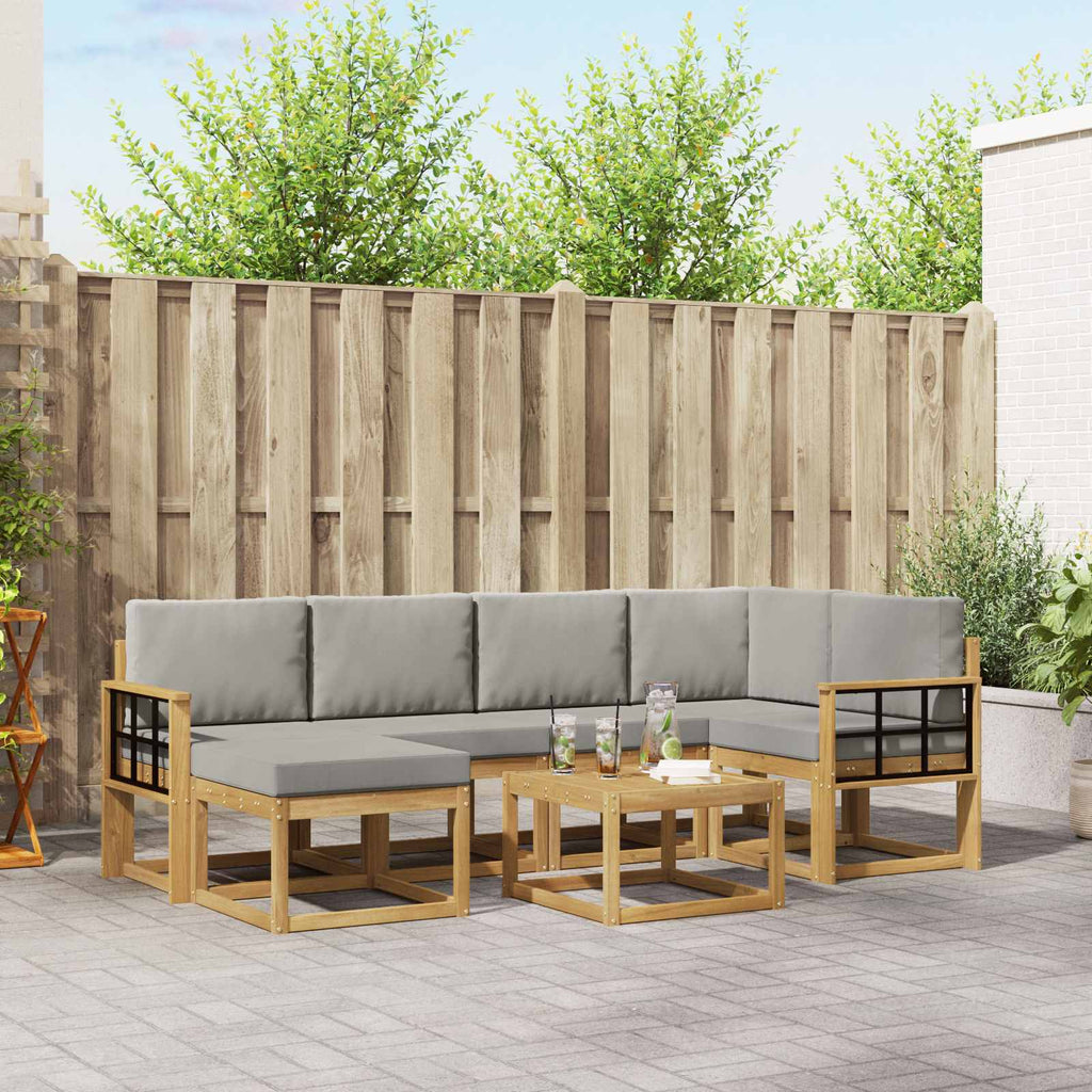 Outdoor-Sofagarnitur mit Kissen 7 pcs Weiß und Hellgrau
