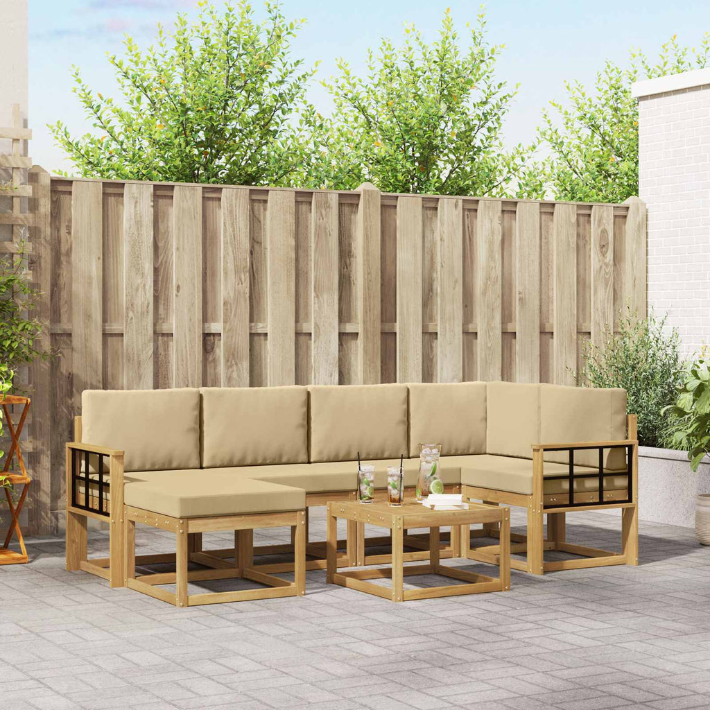 Outdoor-Sofagarnitur 7 pcs Weiß und Beige Massivholz Akazie