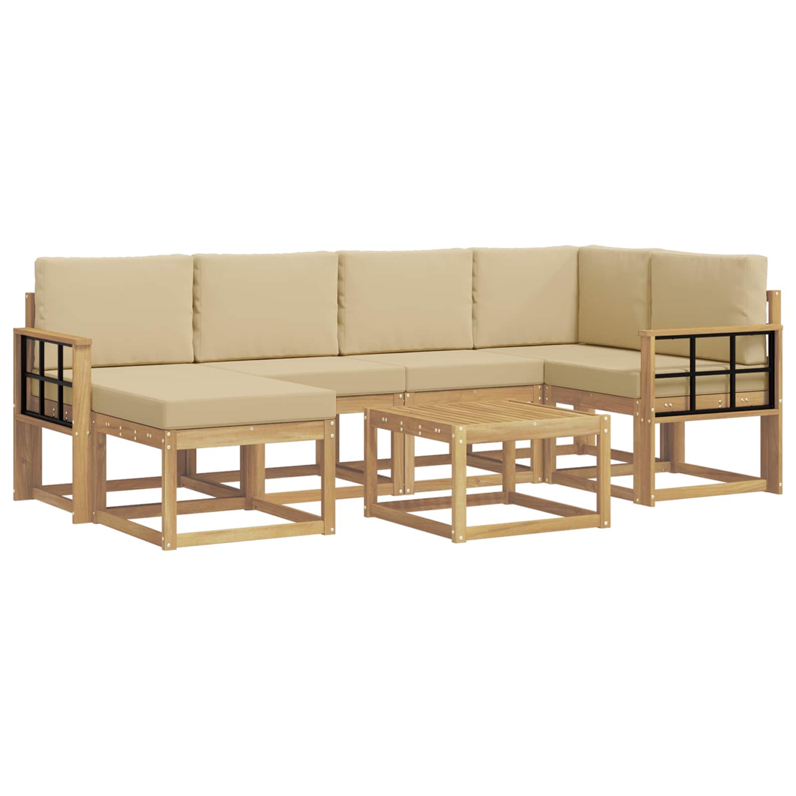 Outdoor-Sofagarnitur 7 pcs Weiß und Beige Massivholz Akazie