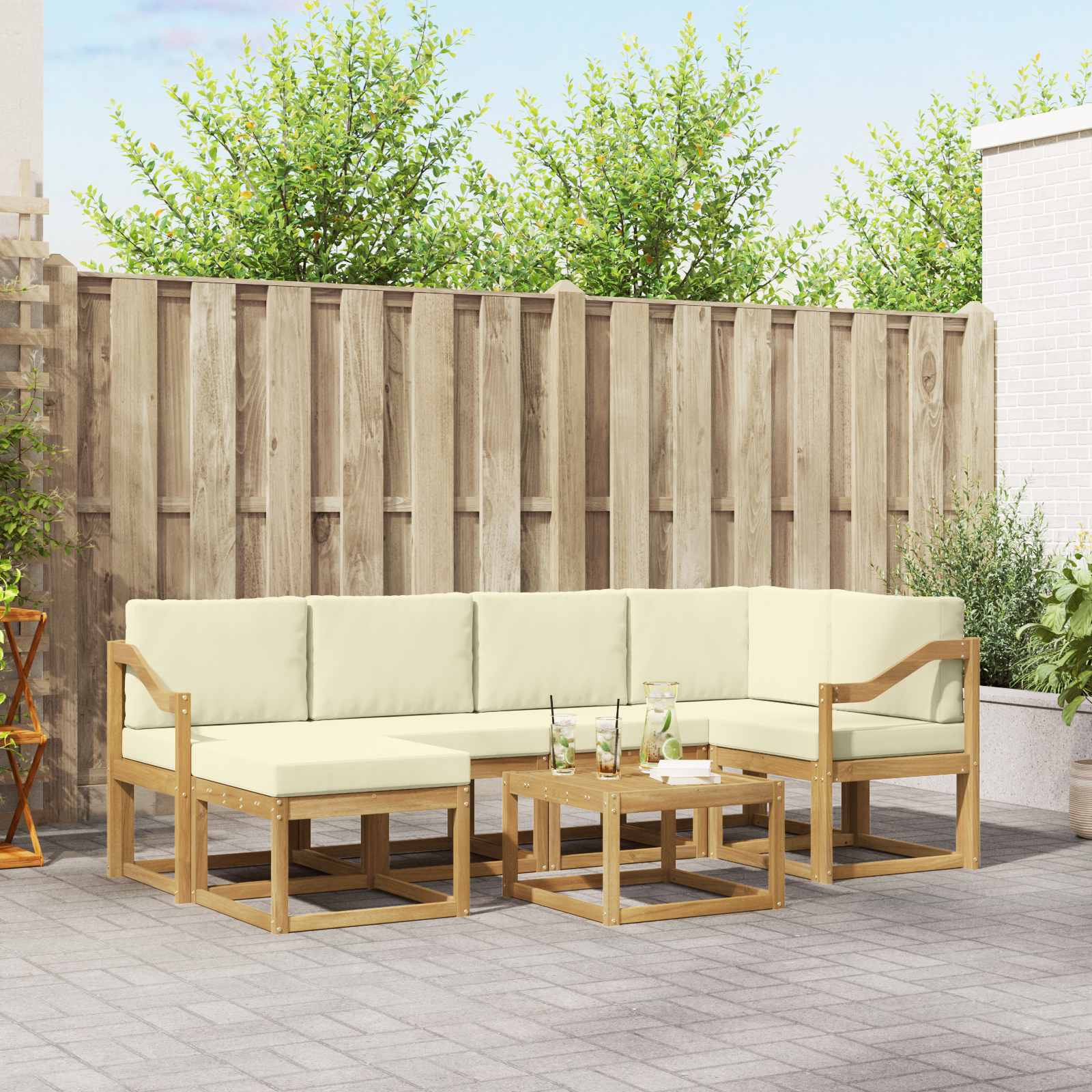 Outdoor-Sofagarnitur 7 pcs Weiß und Creme Massivholz Akazie