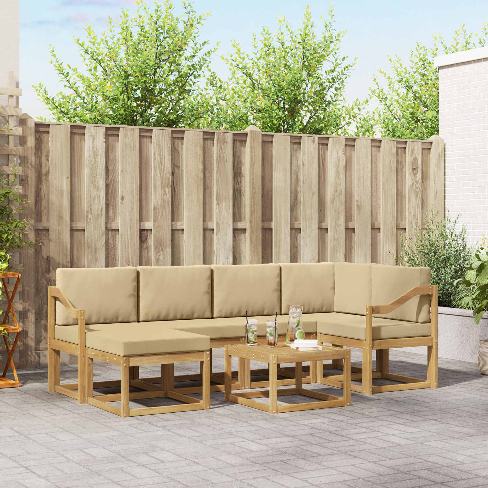 Outdoor-Sofagarnitur 7 pcs Weiß und Beige Massivholz Akazie