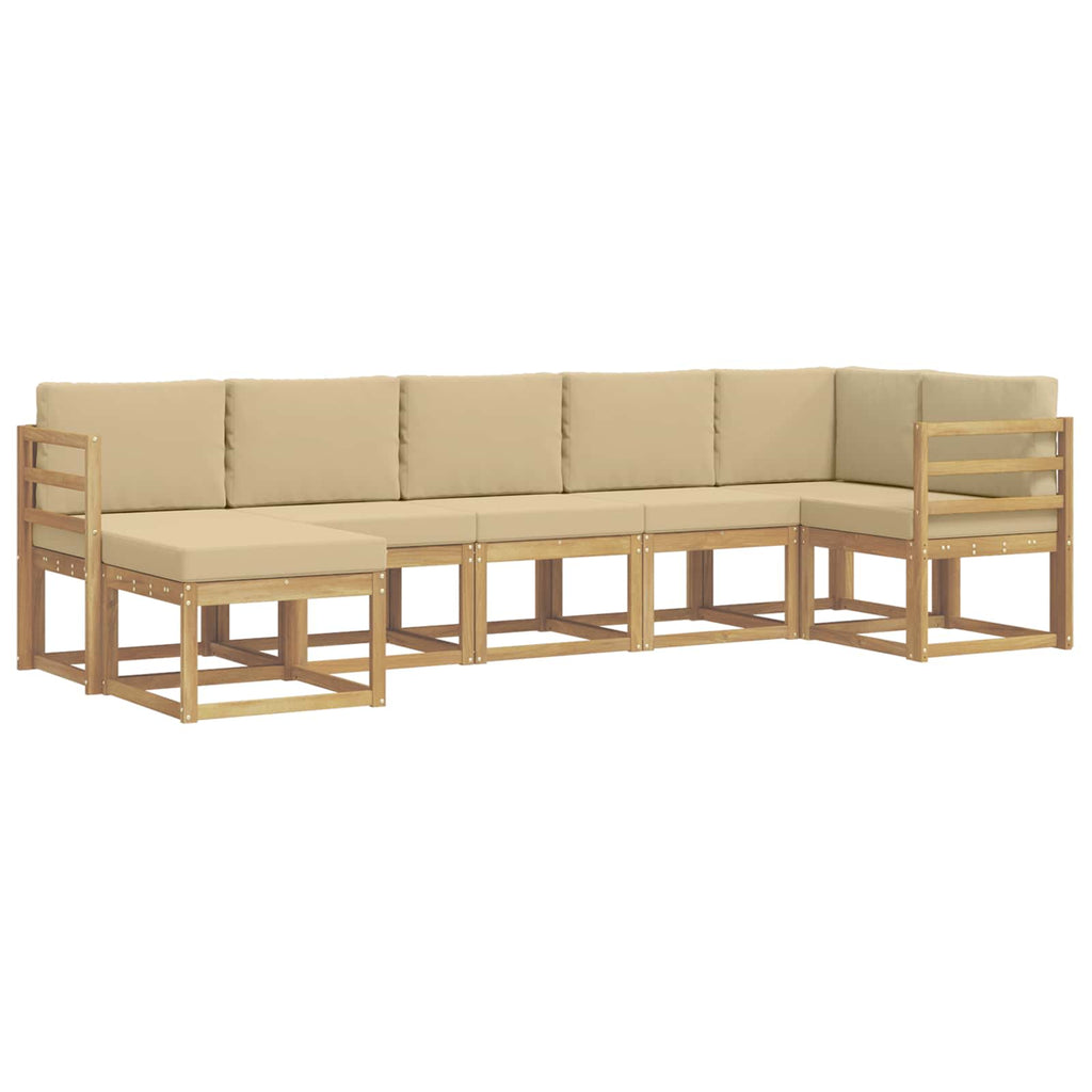 Outdoor-Sofagarnitur mit Kissen 7 pcs Weiß und Beige Polyester