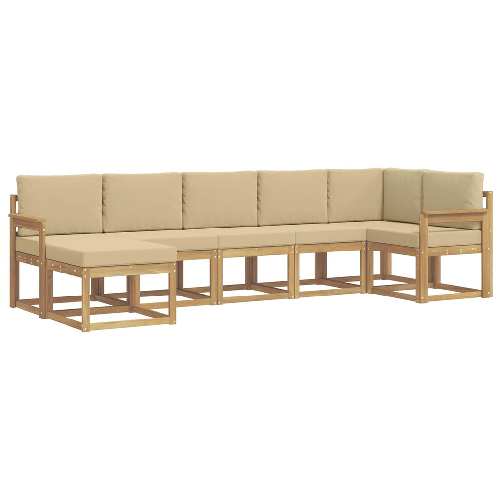 Outdoor-Sofagarnitur mit Kissen 7 pcs Weiß und Beige Polyester