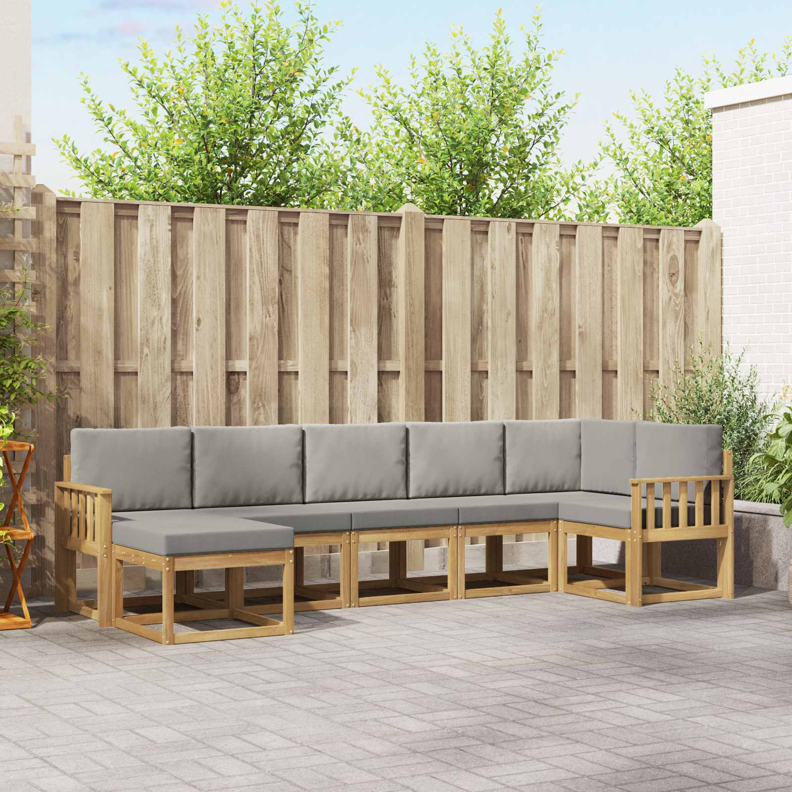 Outdoor-Sofagarnitur mit Kissen 7 pcs Weiß und Hellgrau