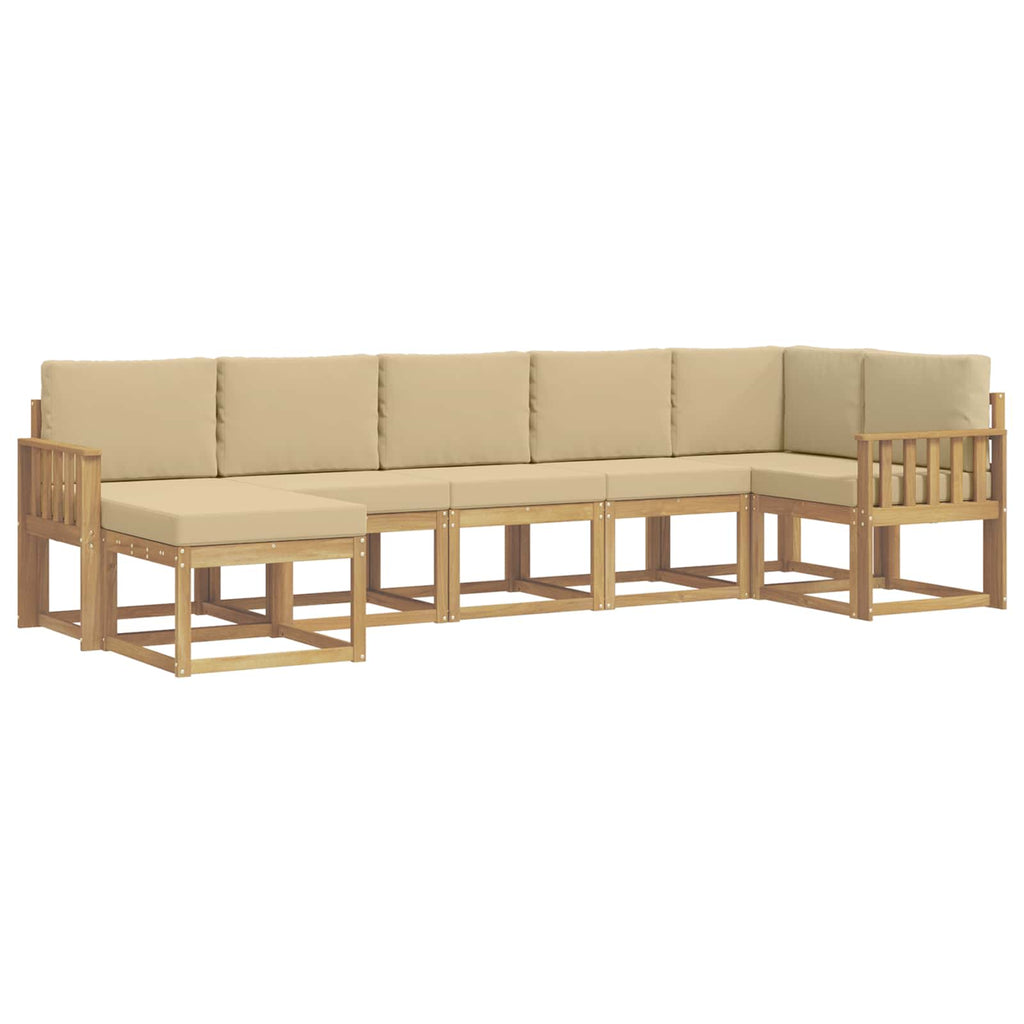 Outdoor-Sofagarnitur mit Kissen 7 pcs Weiß und Beige Polyester
