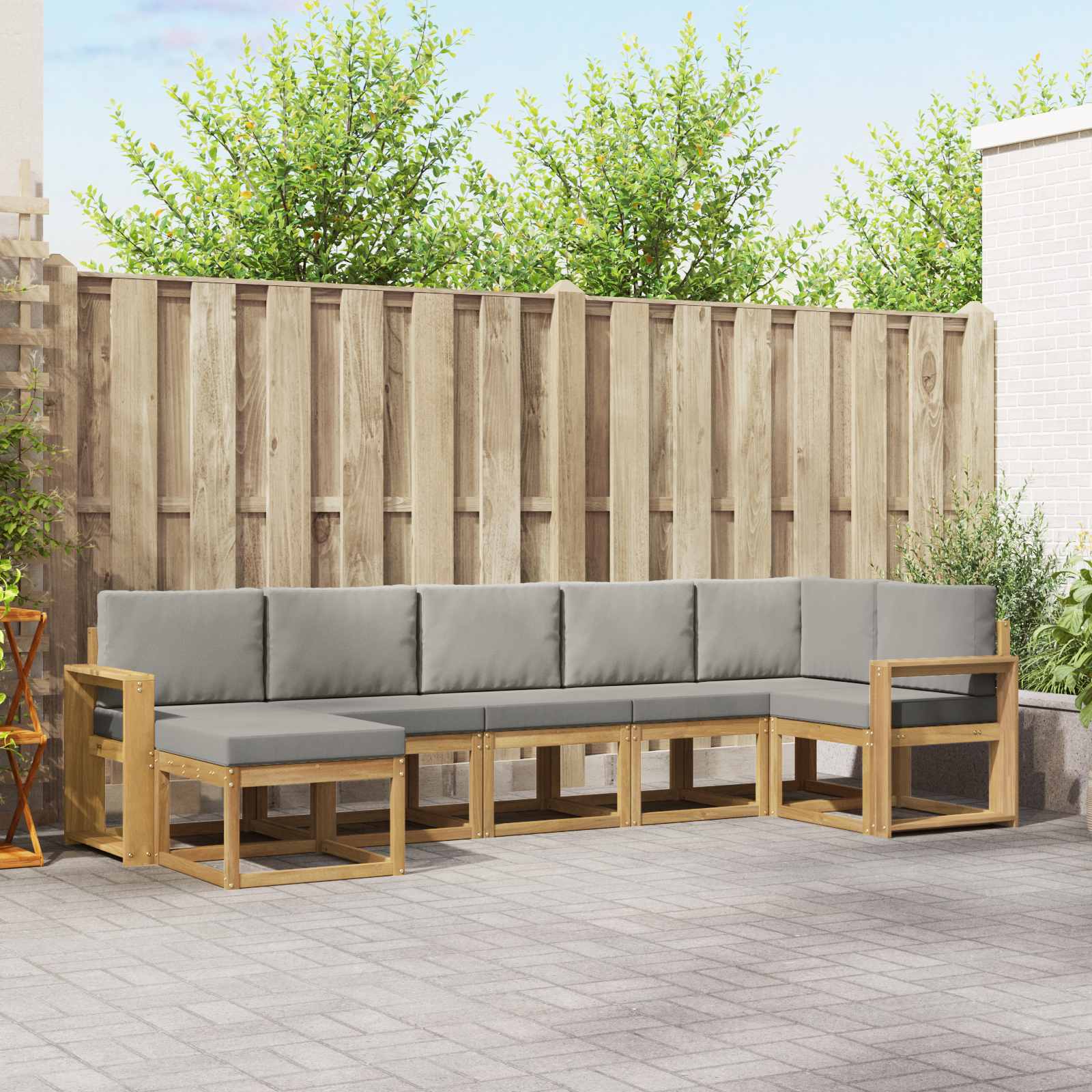 Outdoor-Sofagarnitur mit Kissen 7 pcs Weiß und Hellgrau