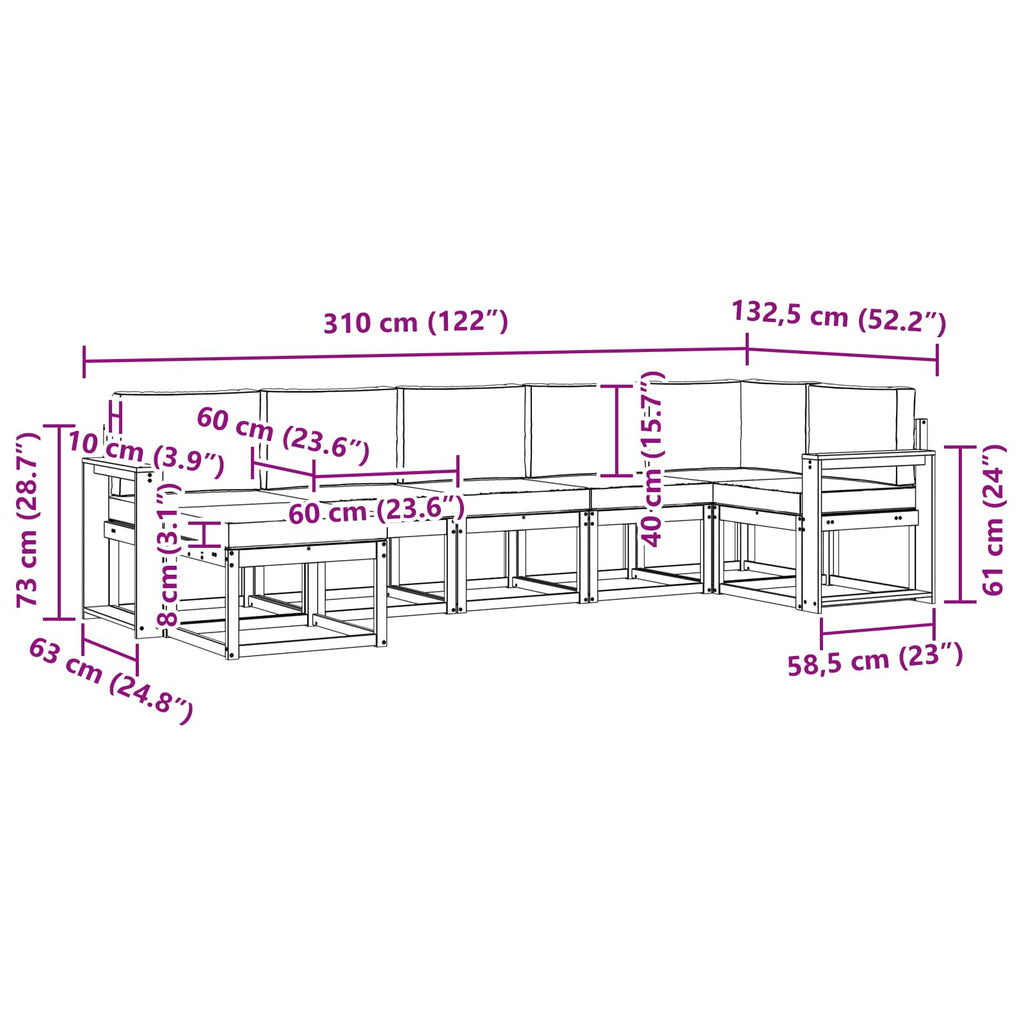 Outdoor-Sofagarnitur mit Kissen 7 pcs Weiß und Hellgrau