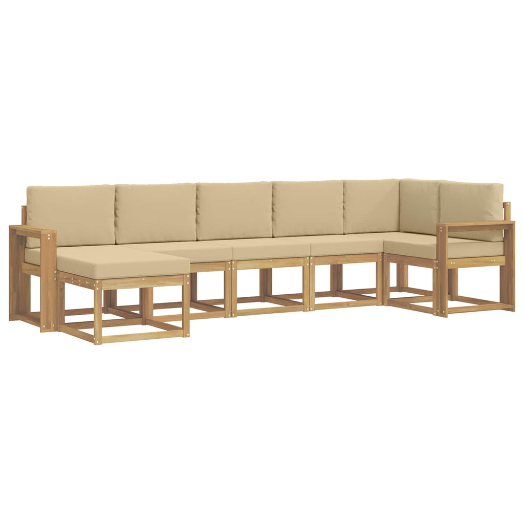 Outdoor-Sofagarnitur mit Kissen 7 pcs Weiß und Beige Polyester