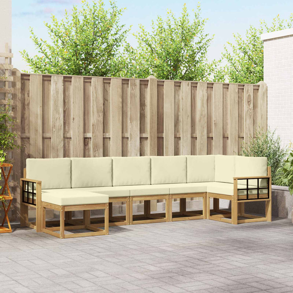 Outdoor-Sofagarnitur mit Kissen 7 pcs Weiß und Creme Polyester