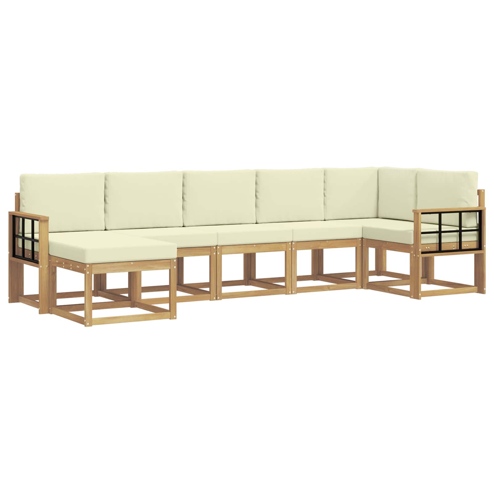 Outdoor-Sofagarnitur mit Kissen 7 pcs Weiß und Creme Polyester