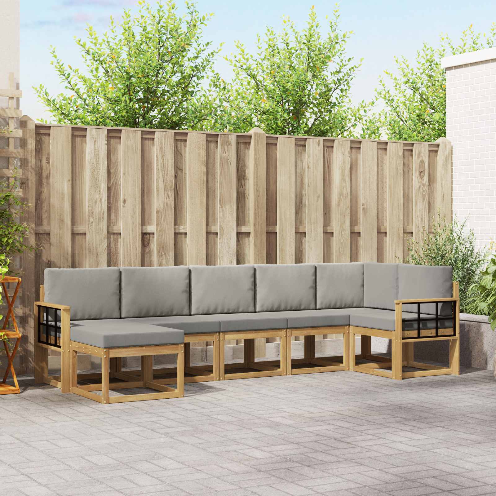 Outdoor-Sofagarnitur mit Kissen 7 pcs Weiß und Hellgrau