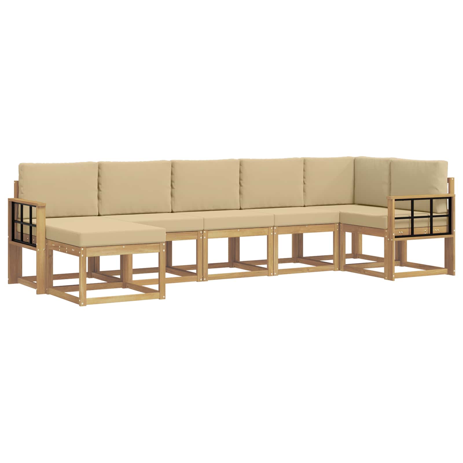 Outdoor-Sofagarnitur mit Kissen 7 pcs Weiß und Beige Polyester