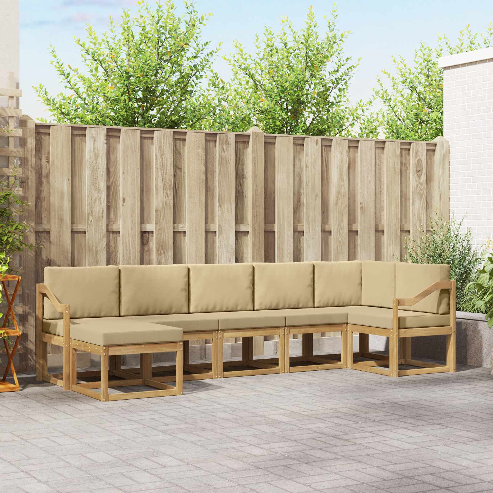 Outdoor-Sofagarnitur mit Kissen 7 pcs Weiß und Beige Polyester