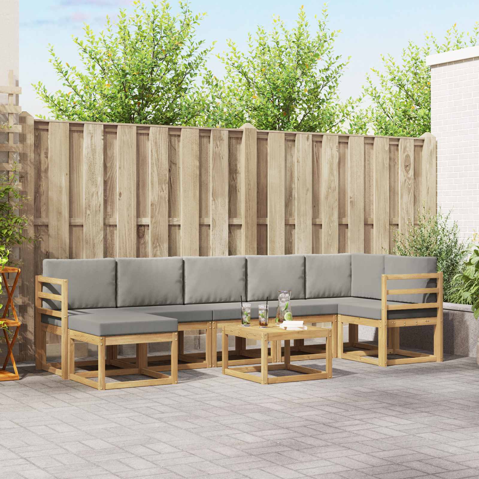 Outdoor-Sofagarnitur mit Kissen 8 pcs Weiß und Hellgrau