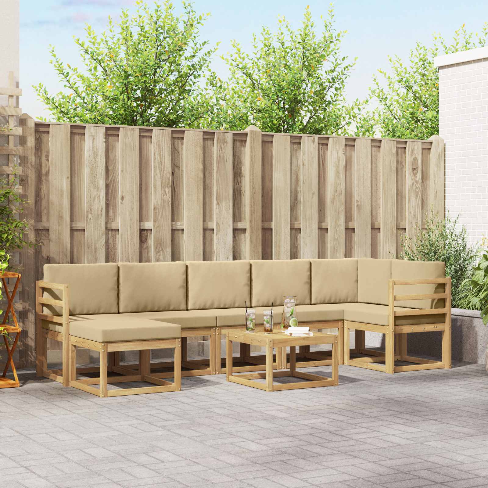 Outdoor-Sofagarnitur mit Kissen 8 pcs Weiß und Beige Polyester